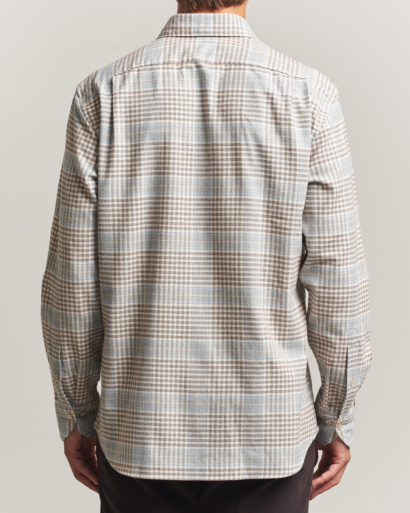 Herr | Skjortor | Stenströms | Regular Fit Overcheck Flannel Shirt Light Brown