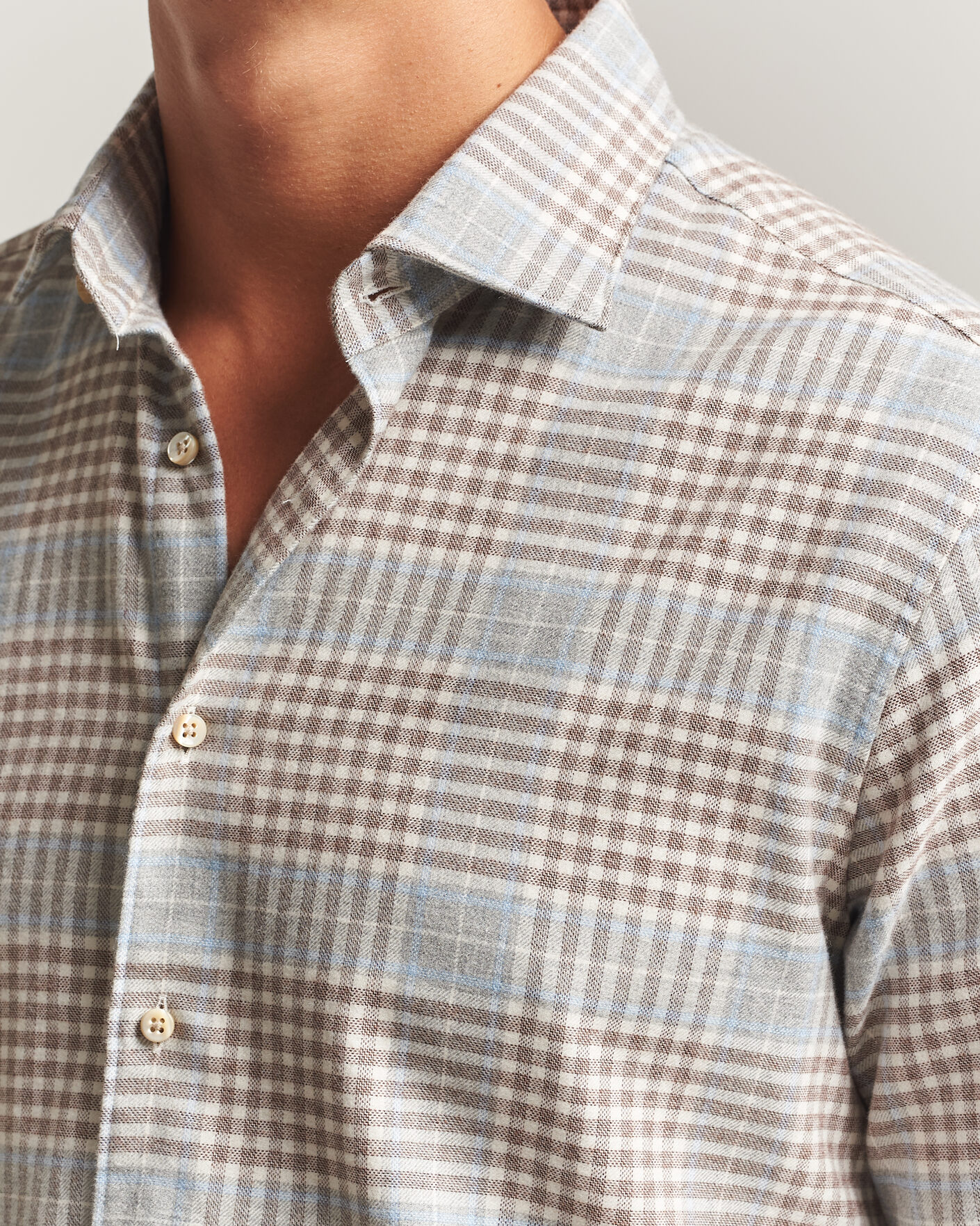 Herr | Skjortor | Stenströms | Regular Fit Overcheck Flannel Shirt Light Brown