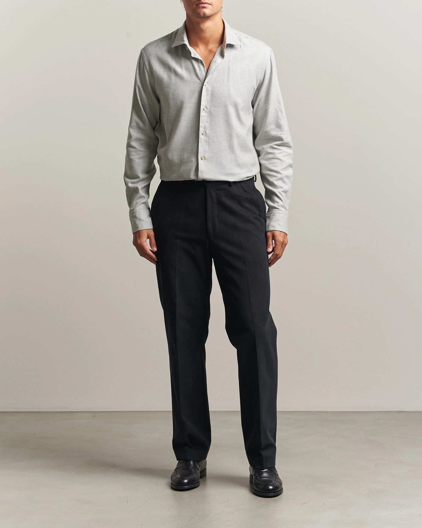 Herr | Skjortor | Stenströms | Regular Fit Houndstooth Flannel Shirt Grey