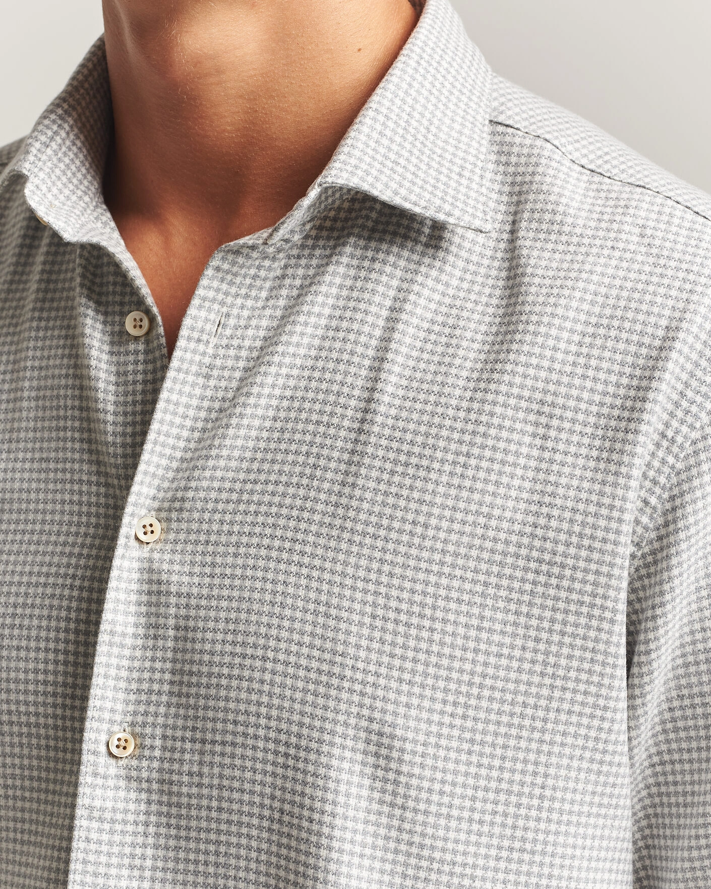 Herr | Skjortor | Stenströms | Regular Fit Houndstooth Flannel Shirt Grey