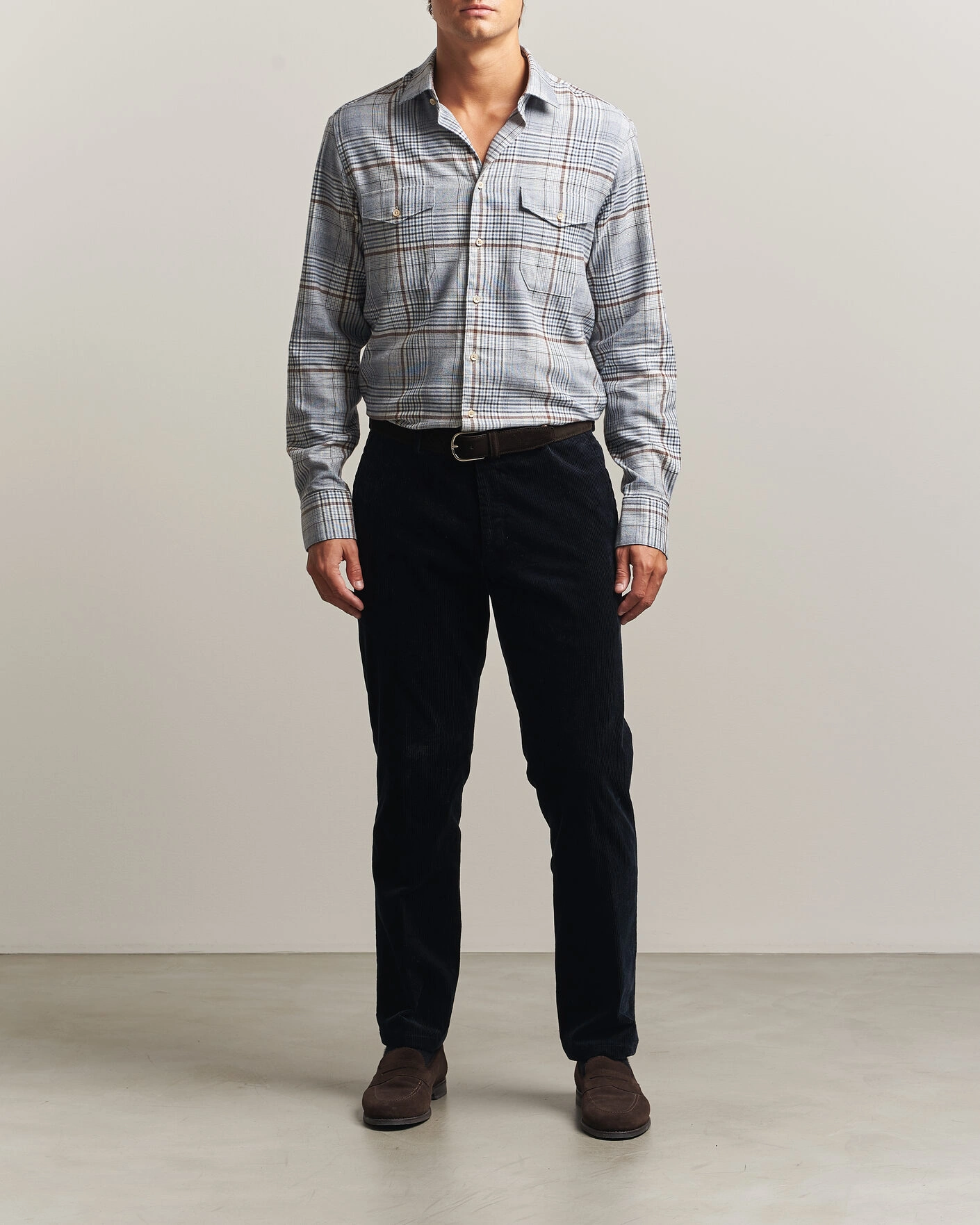 Herr | Skjortor | Stenströms | Regular Fit Front Pocket Flannel Shirt Blue