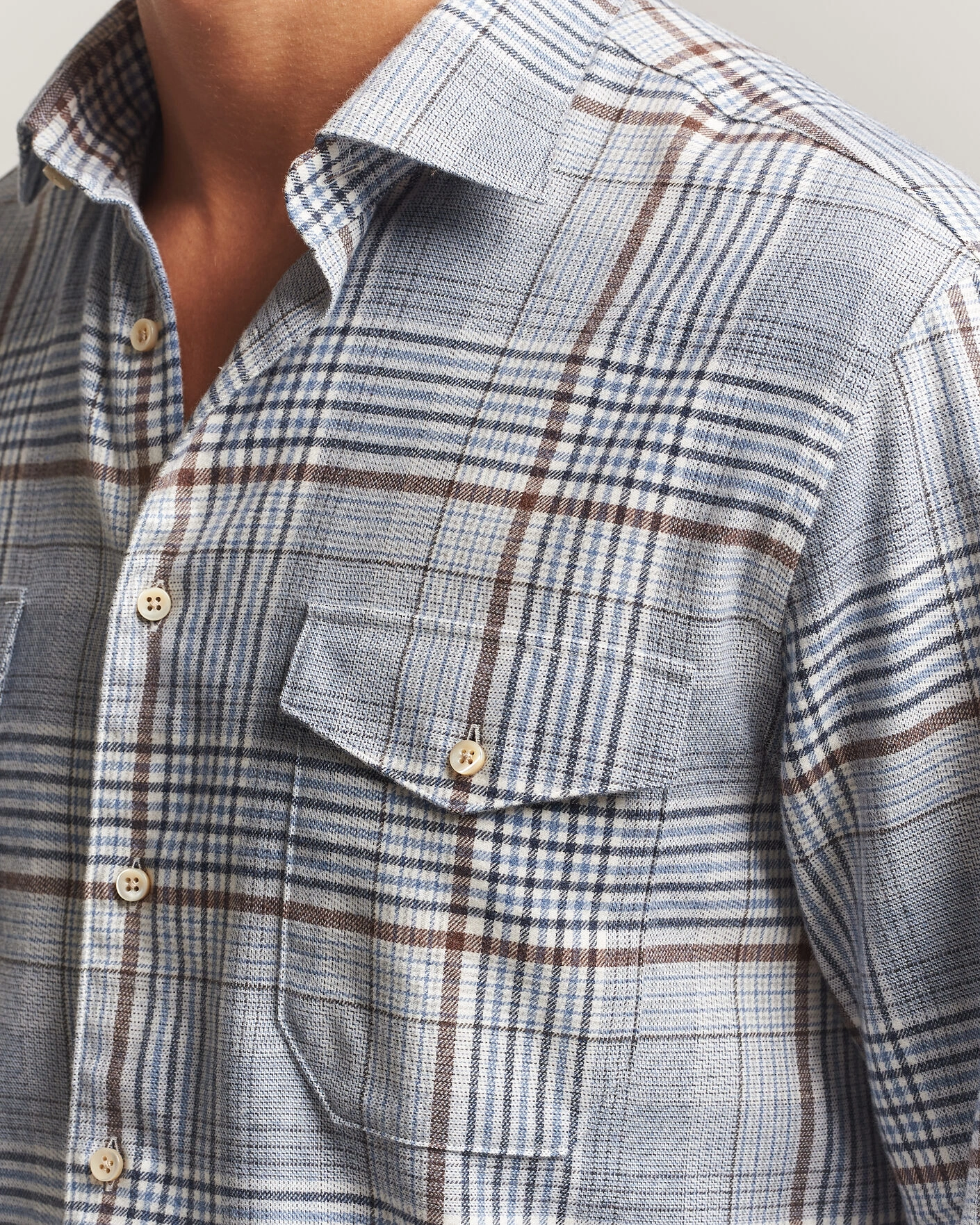 Herr | Skjortor | Stenströms | Regular Fit Front Pocket Flannel Shirt Blue