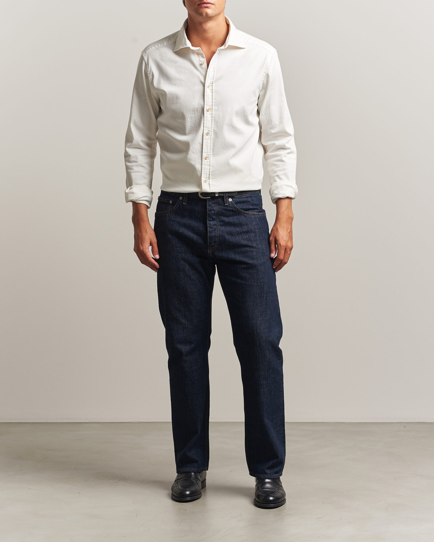 Herr | Skjortor | Stenströms | Slimline Garment Washed Shirt Off White Denim