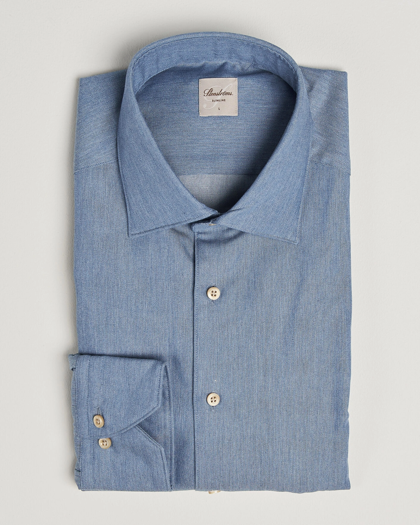 Herr | Skjortor | Stenströms | Slimline Cotton Twill Denim Shirt Blue
