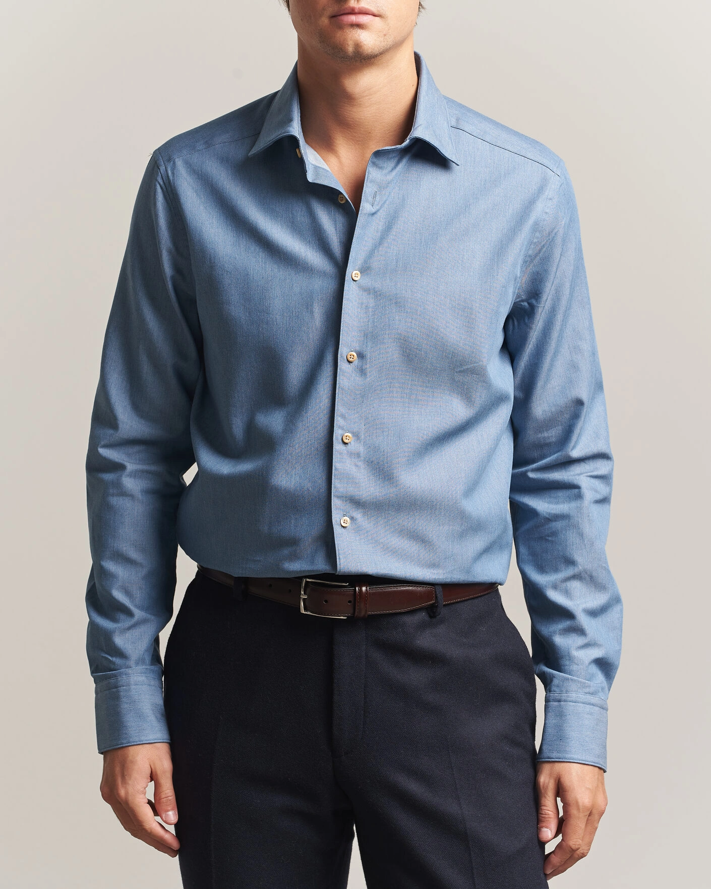 Herr | Skjortor | Stenströms | Slimline Cotton Twill Denim Shirt Blue