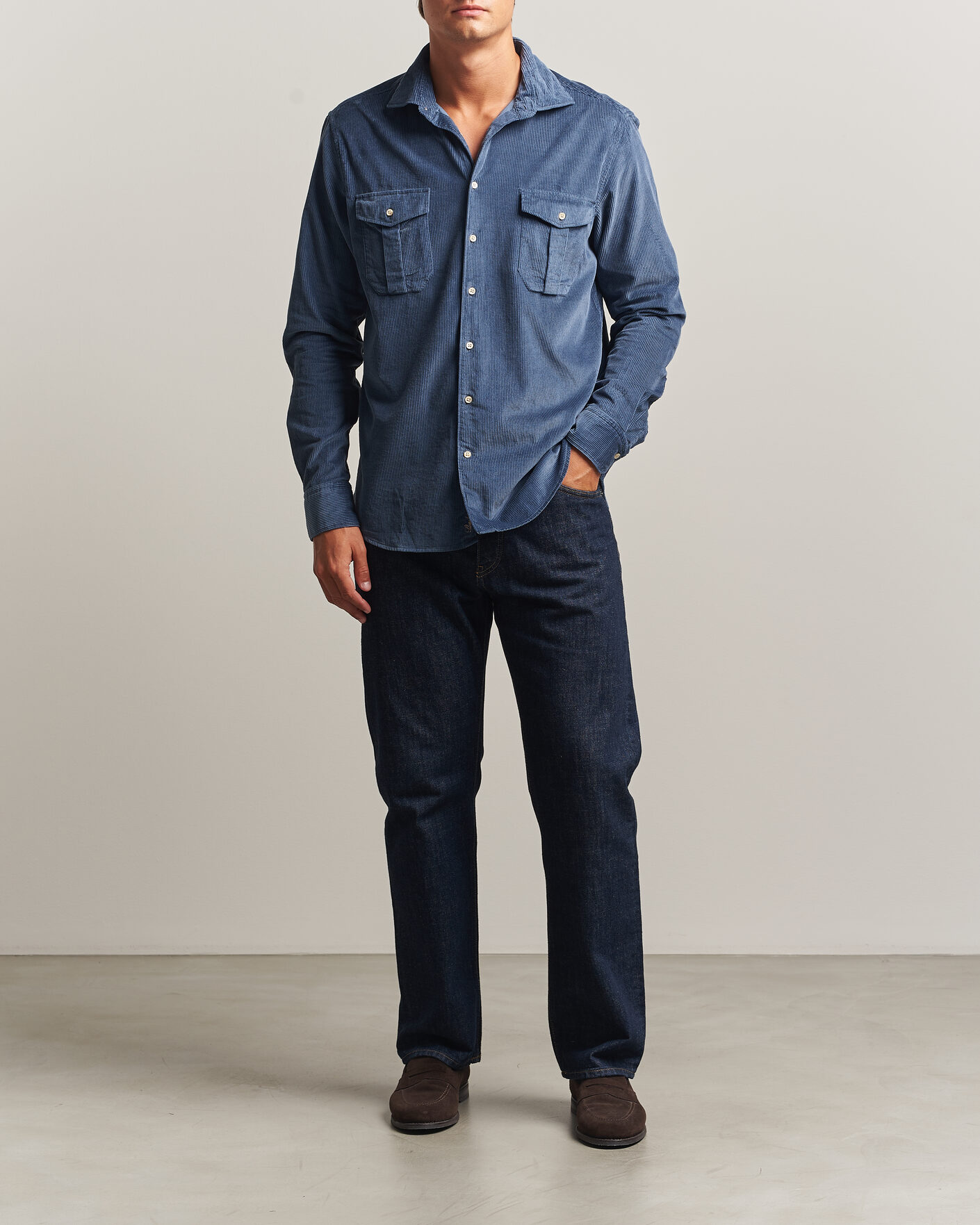 Herr | Skjortor | Stenströms | Regular Fit Cord Pocket Shirt Blue