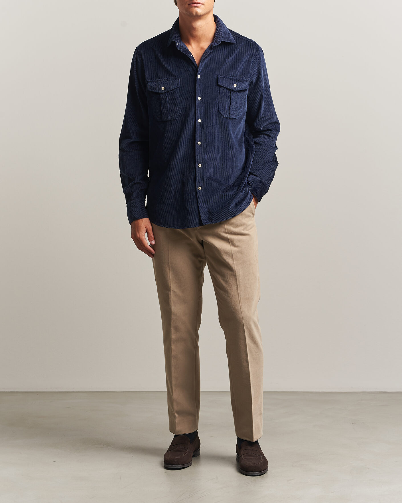 Herr | Skjortor | Stenströms | Regular Fit Cord Pocket Shirt Navy