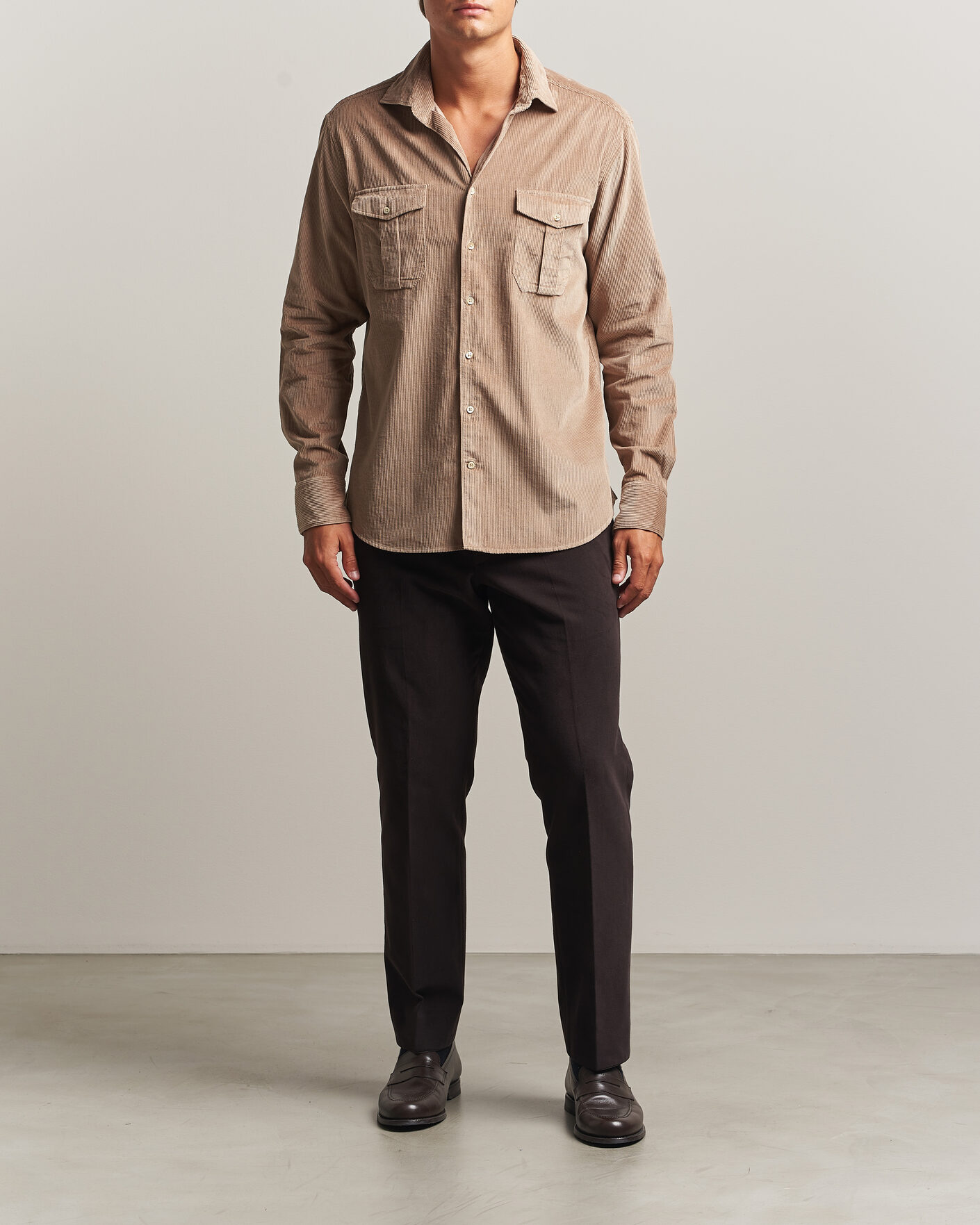 Herr | Skjortor | Stenströms | Regular Fit Cord Pocket Shirt Light Brown