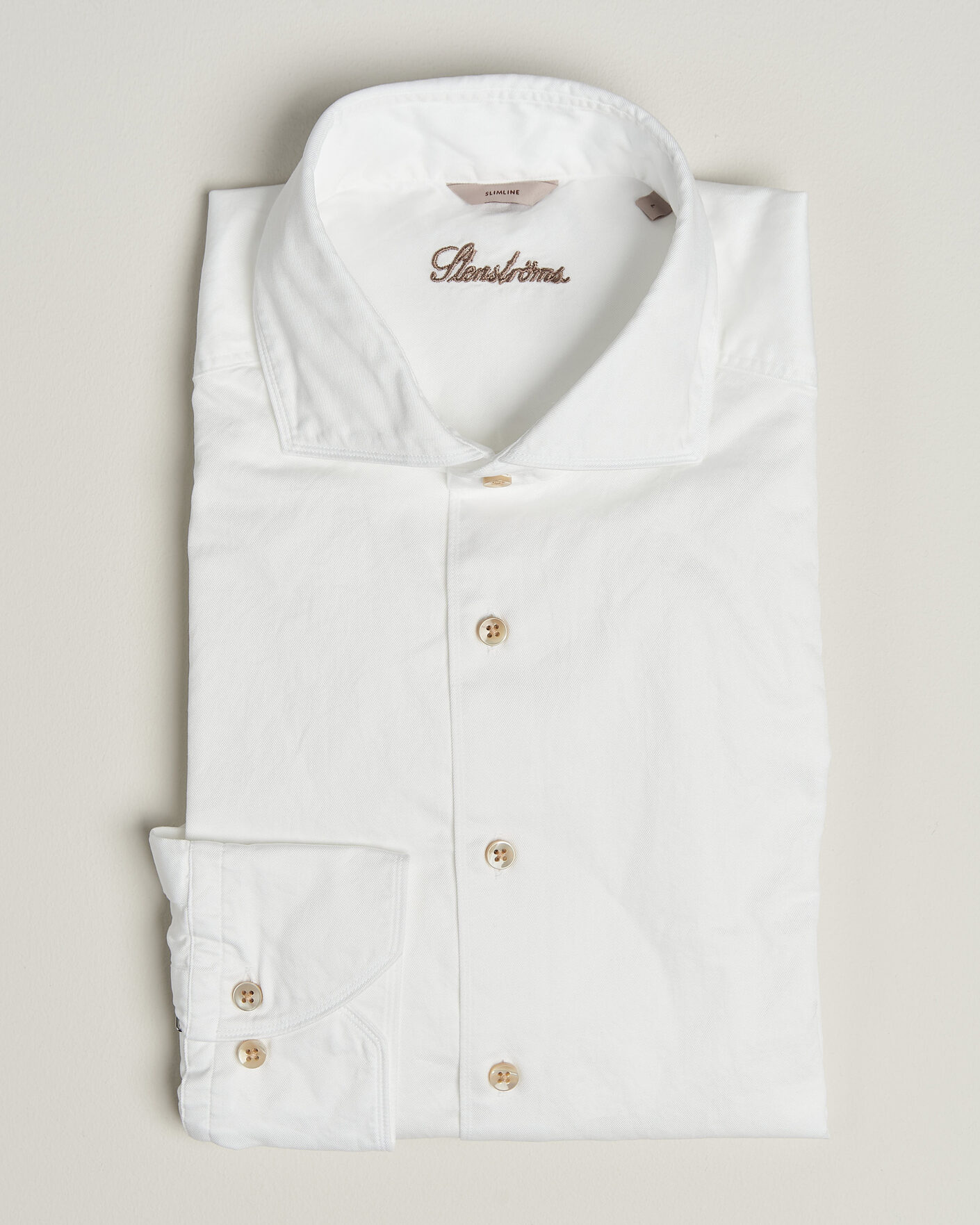 Herr | Skjortor | Stenströms | Slimline Washed Cotton Twill Cut Away Shirt White