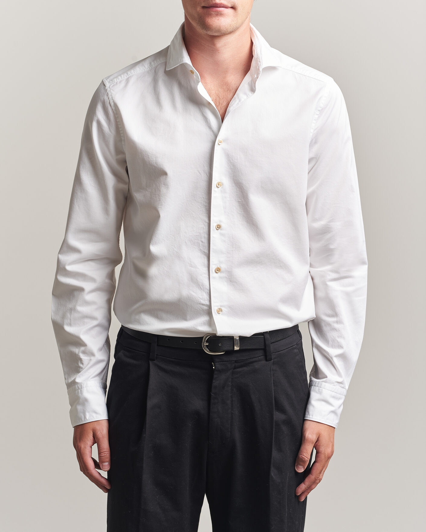Herr | Skjortor | Stenströms | Slimline Washed Cotton Twill Cut Away Shirt White