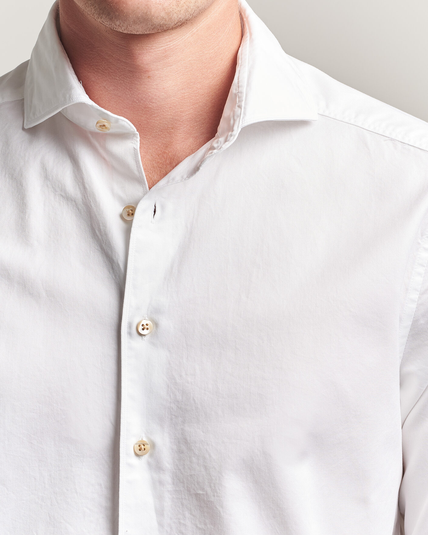 Herr | Skjortor | Stenströms | Slimline Washed Cotton Twill Cut Away Shirt White