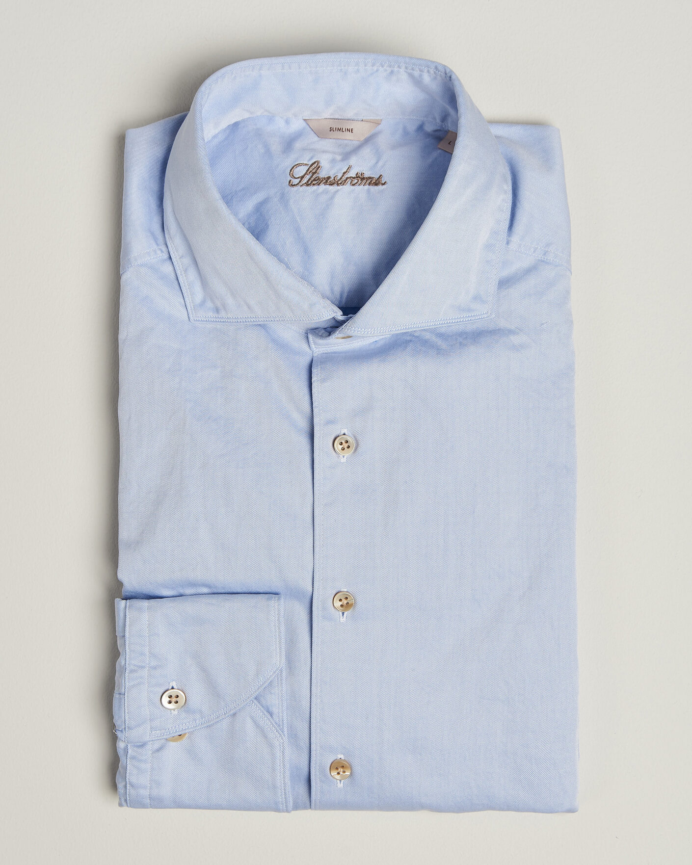 Herr | Skjortor | Stenströms | Slimline Washed Cotton Twill Cut Away Shirt Blue