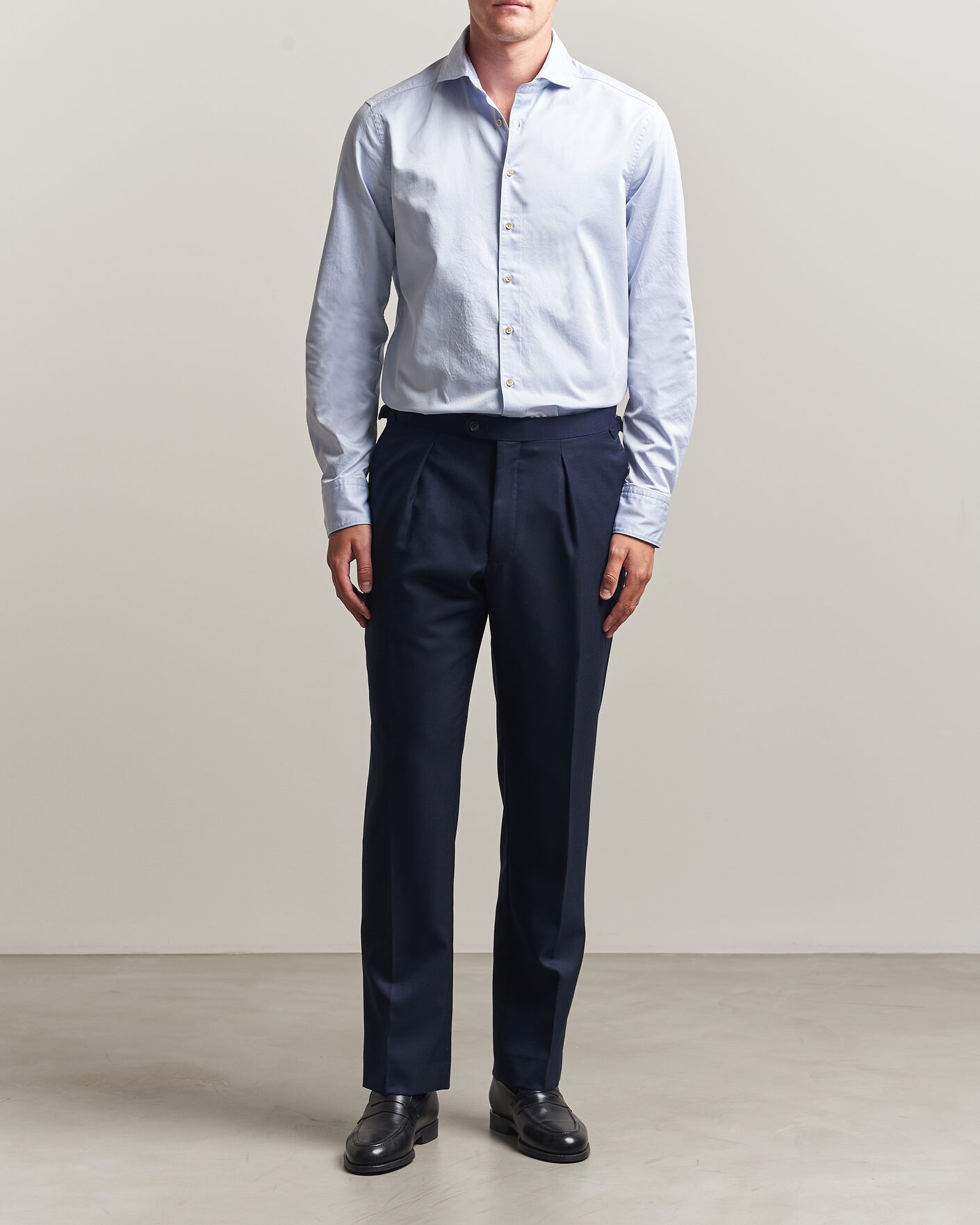 Herr | Skjortor | Stenströms | Slimline Washed Cotton Twill Cut Away Shirt Blue