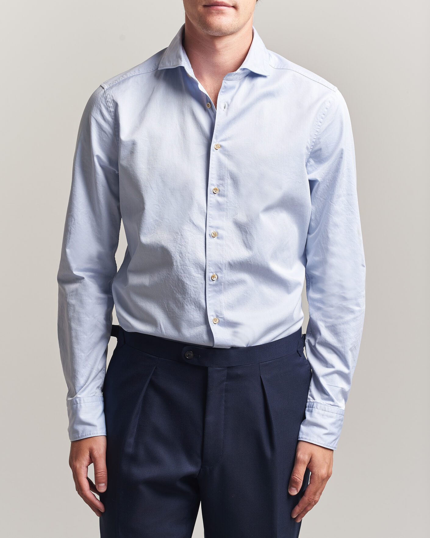 Herr | Skjortor | Stenströms | Slimline Washed Cotton Twill Cut Away Shirt Blue