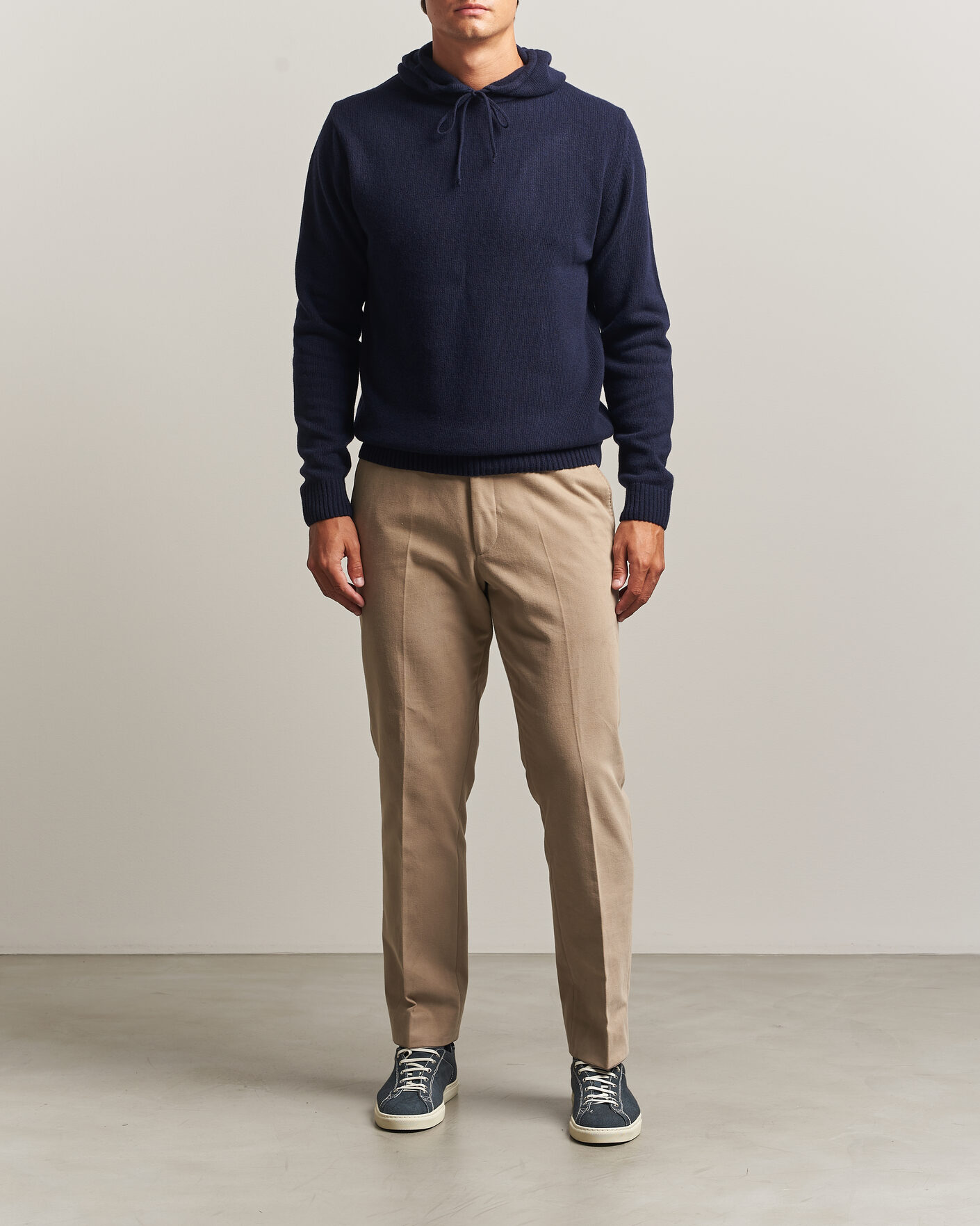 Herr | Tröjor | Stenströms | Brushed Merino Hood Navy