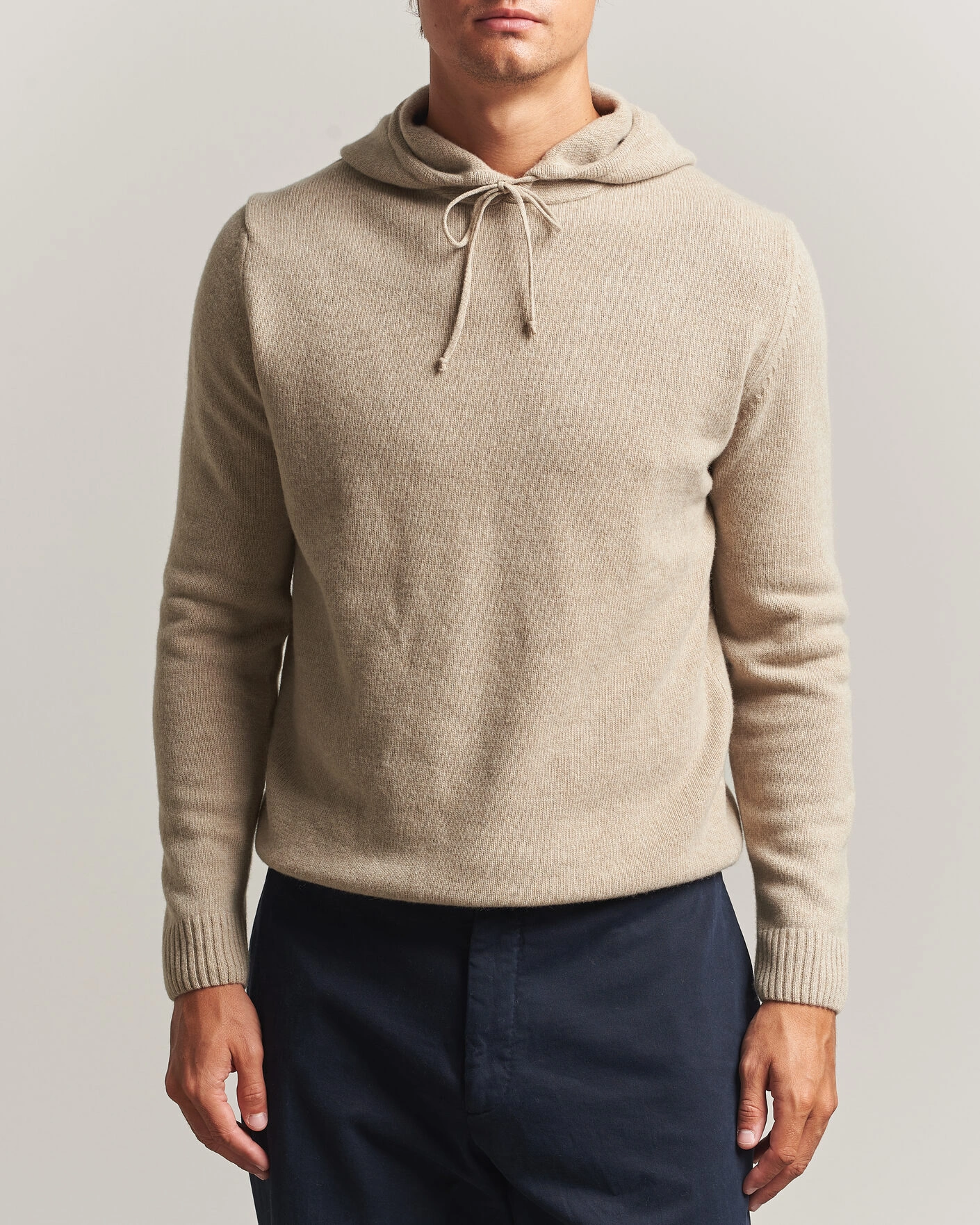 Herr | Tröjor | Stenströms | Brushed Merino Hood Beige
