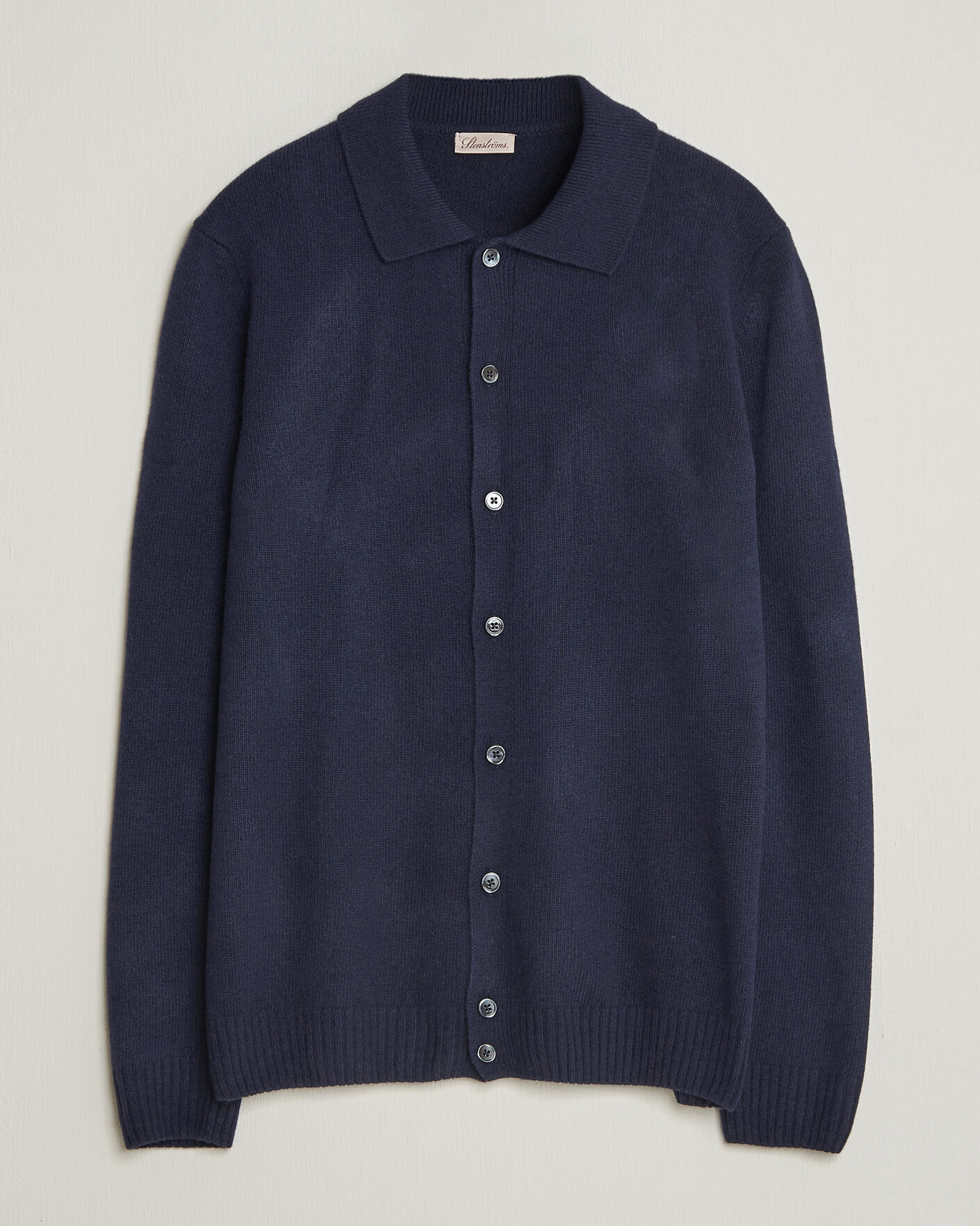 Herr | Tröjor | Stenströms | Brushed Merino Polo Cardigan Navy