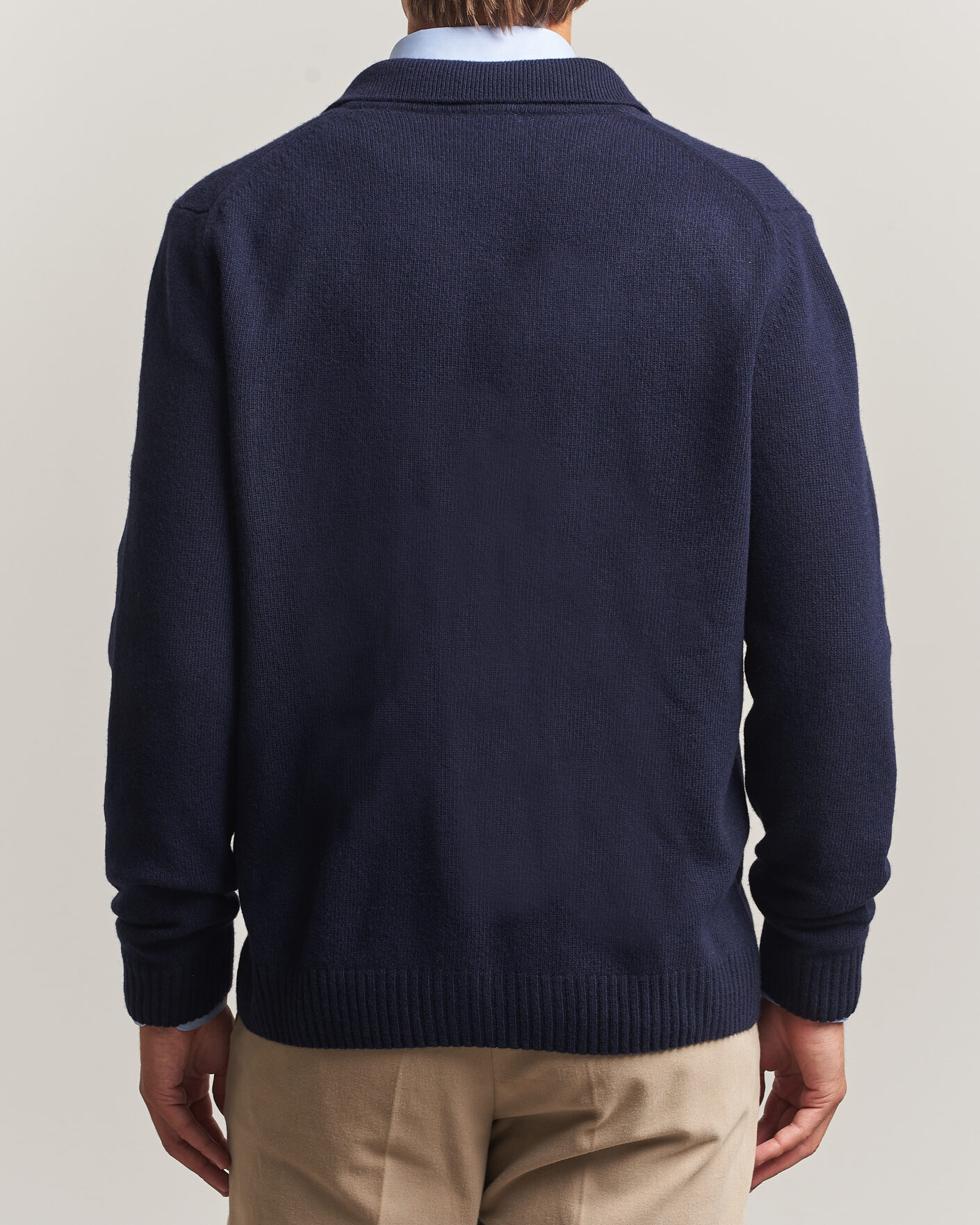Herr | Tröjor | Stenströms | Brushed Merino Polo Cardigan Navy