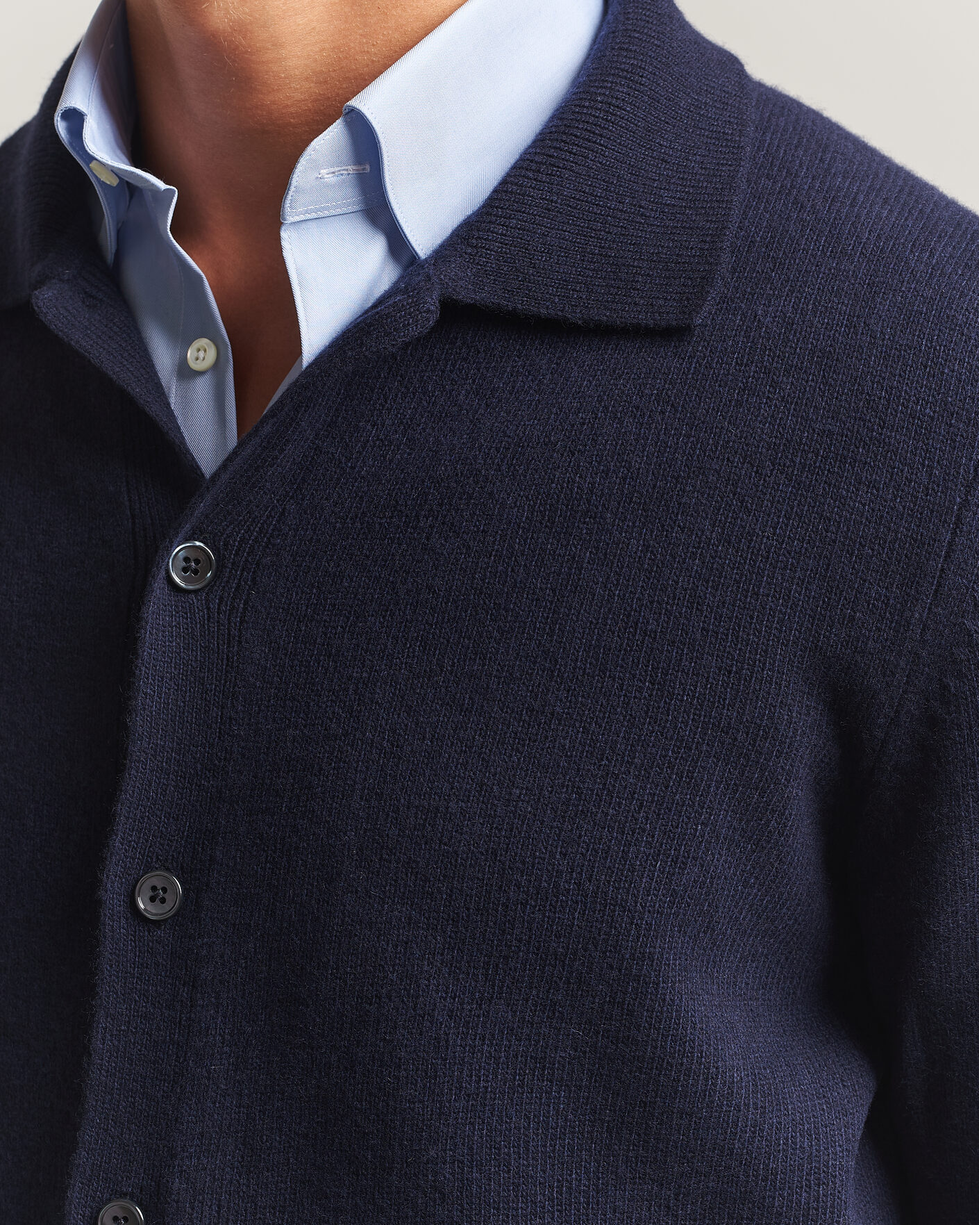 Herr | Tröjor | Stenströms | Brushed Merino Polo Cardigan Navy