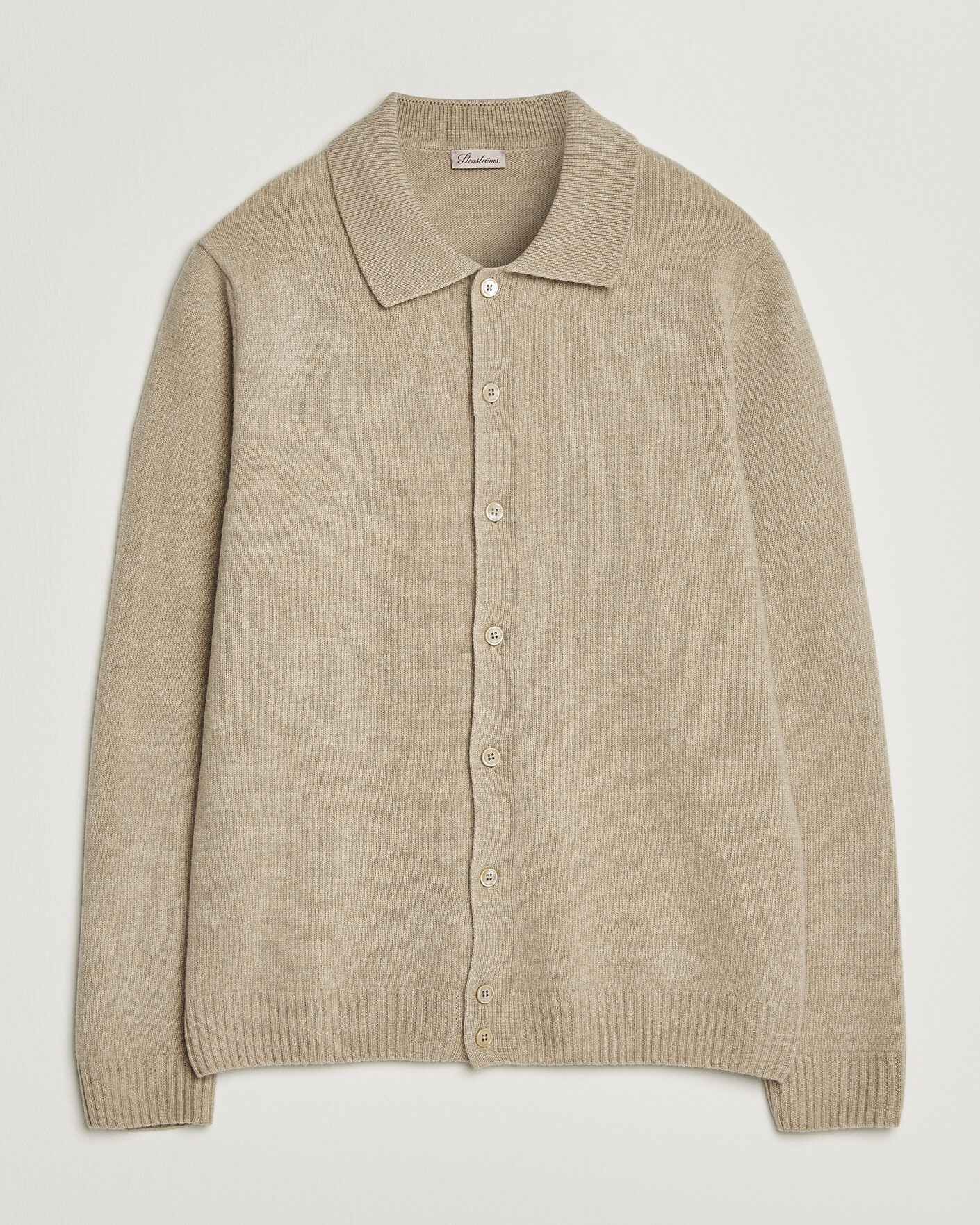 Herr | Tröjor | Stenströms | Brushed Merino Polo Cardigan Beige
