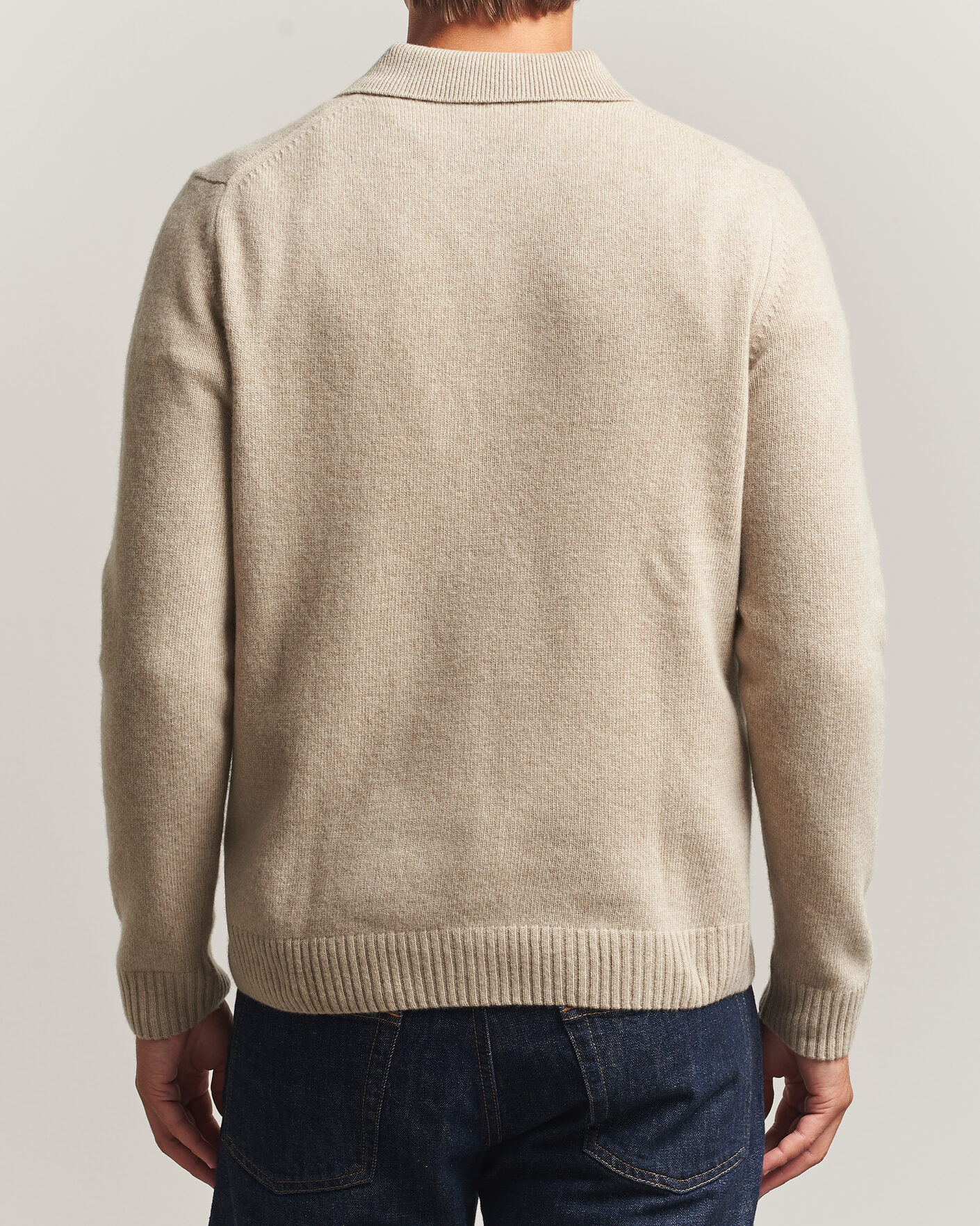 Herr | Tröjor | Stenströms | Brushed Merino Polo Cardigan Beige