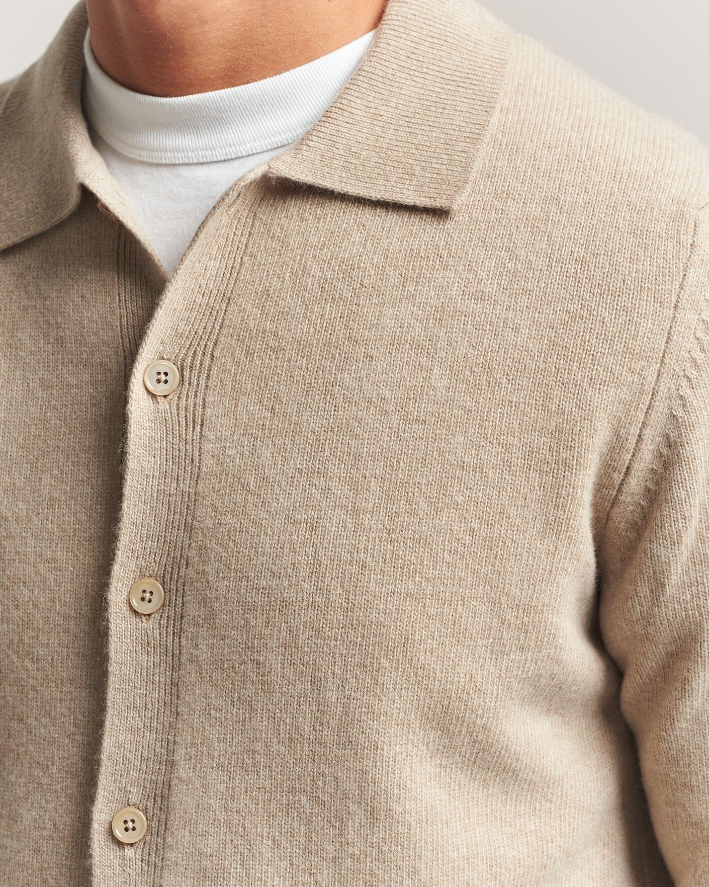 Herr | Tröjor | Stenströms | Brushed Merino Polo Cardigan Beige