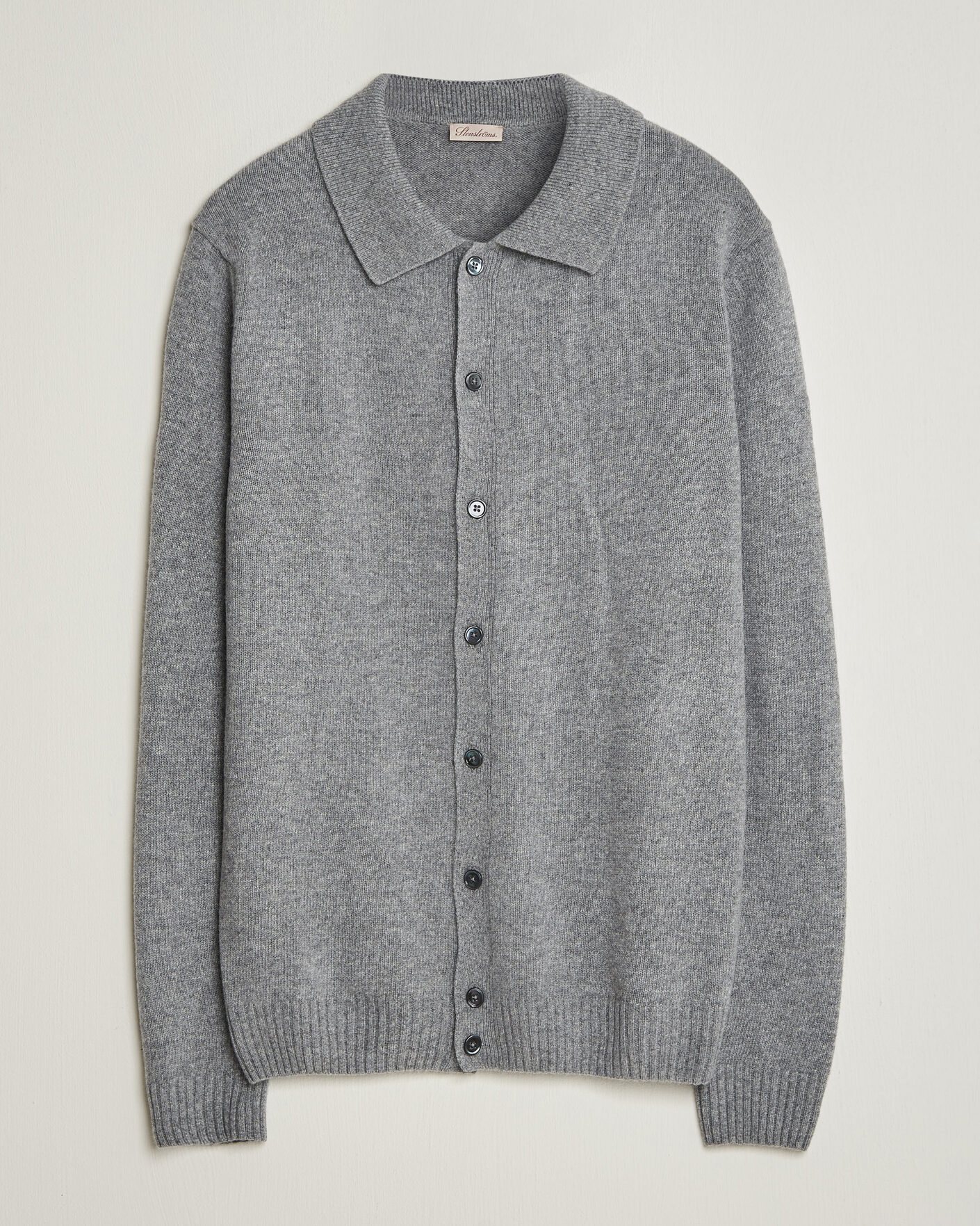 Herr | Tröjor | Stenströms | Brushed Merino Polo Cardigan Grey