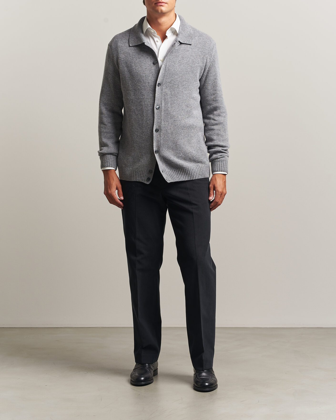Herr | Tröjor | Stenströms | Brushed Merino Polo Cardigan Grey