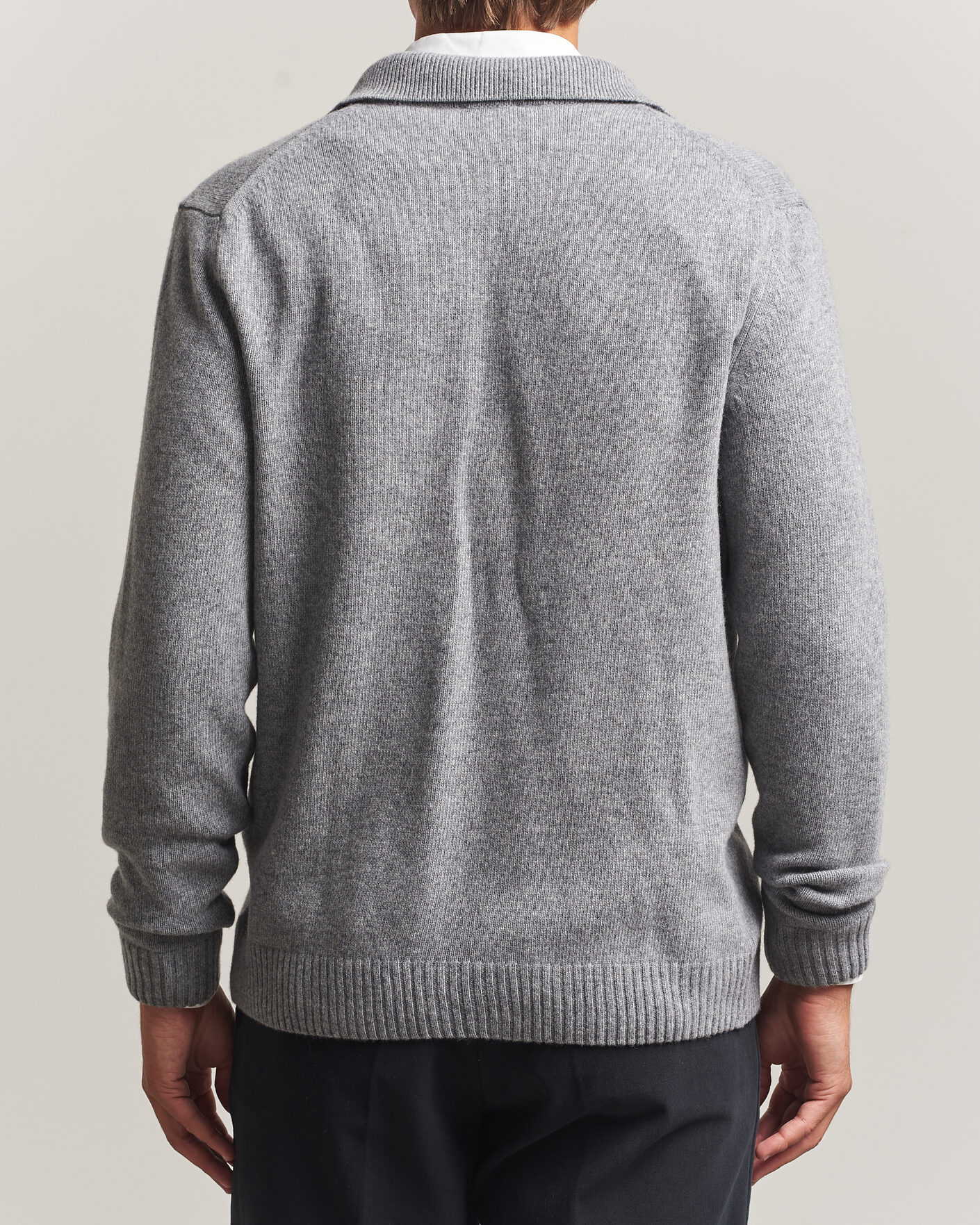 Herr | Tröjor | Stenströms | Brushed Merino Polo Cardigan Grey