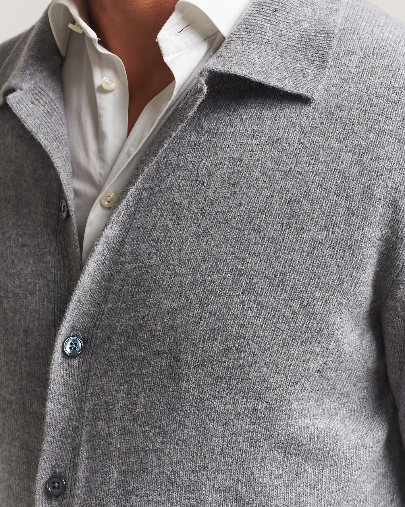 Herr | Tröjor | Stenströms | Brushed Merino Polo Cardigan Grey