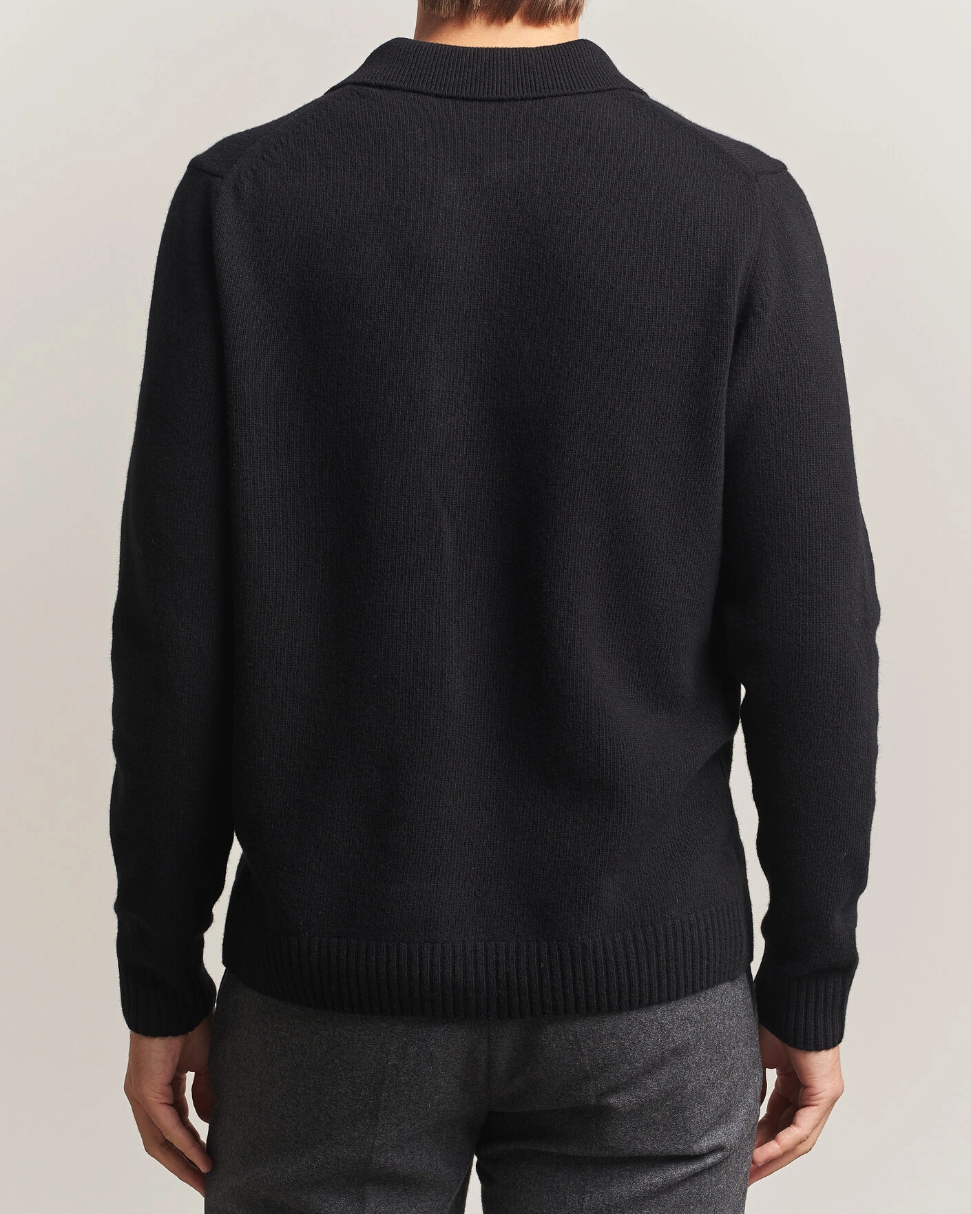 Herr | Tröjor | Stenströms | Brushed Merino Polo Cardigan Black
