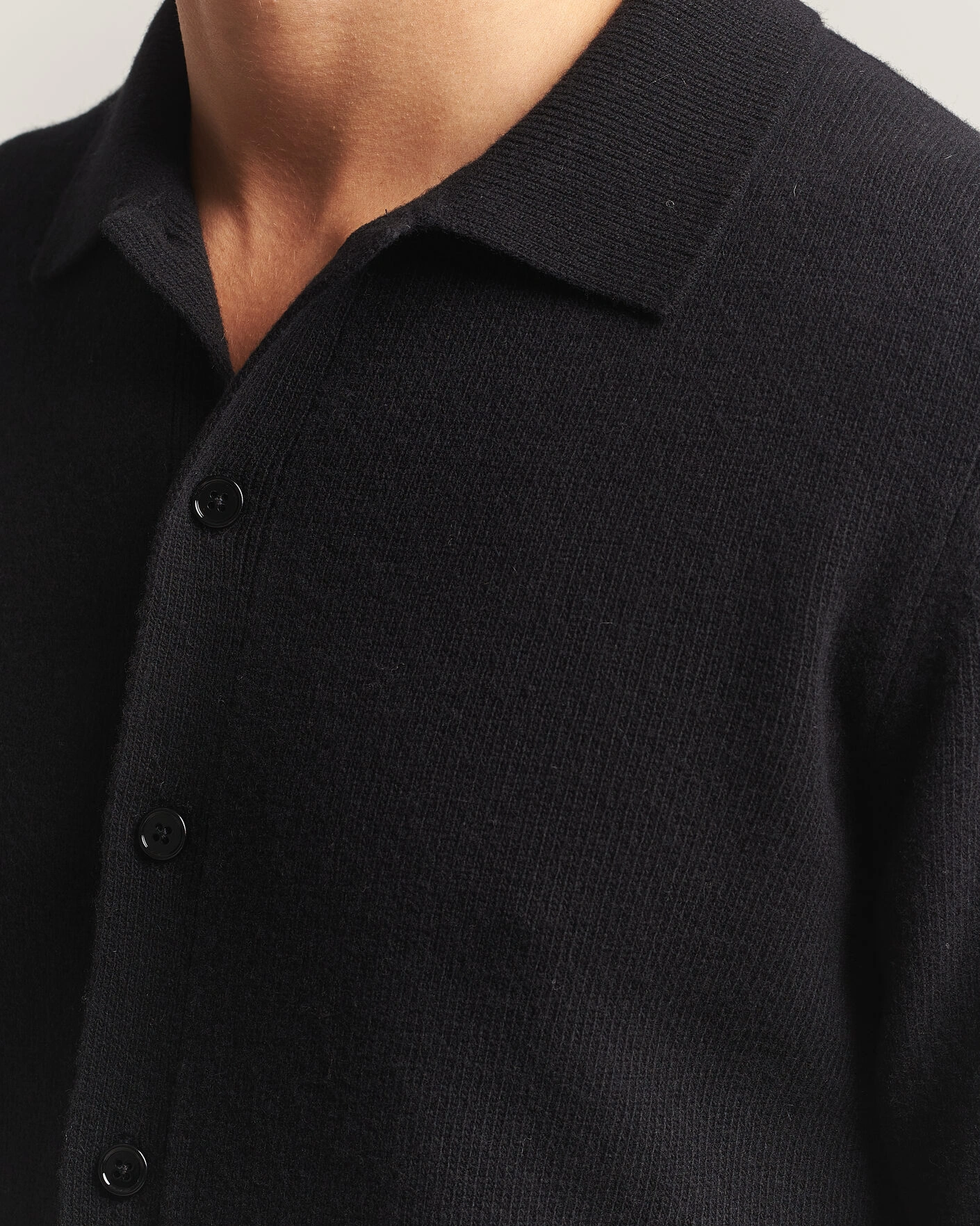 Herr | Tröjor | Stenströms | Brushed Merino Polo Cardigan Black
