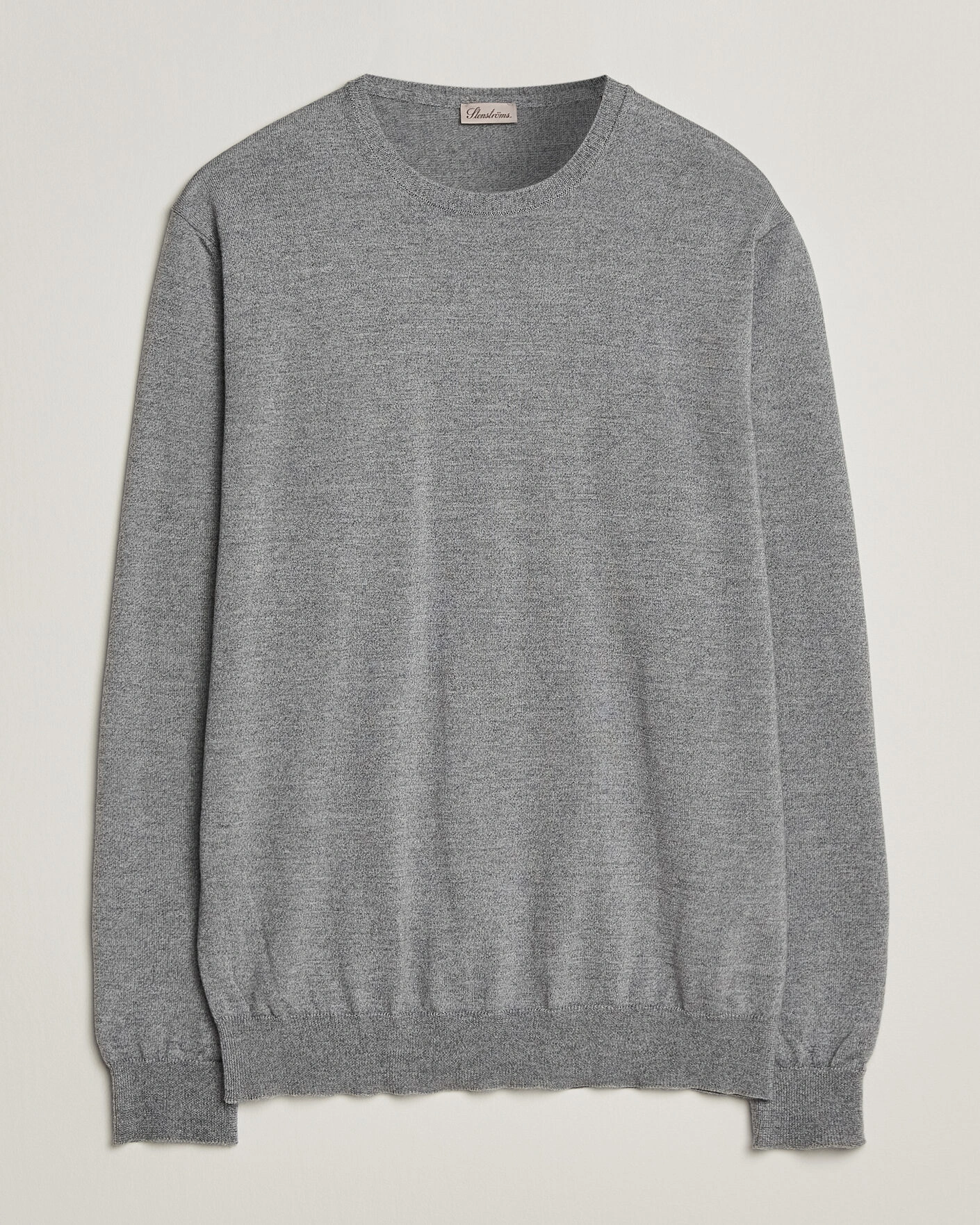 Herr | Tröjor | Stenströms | Merino Crew Neck Grey Mouline