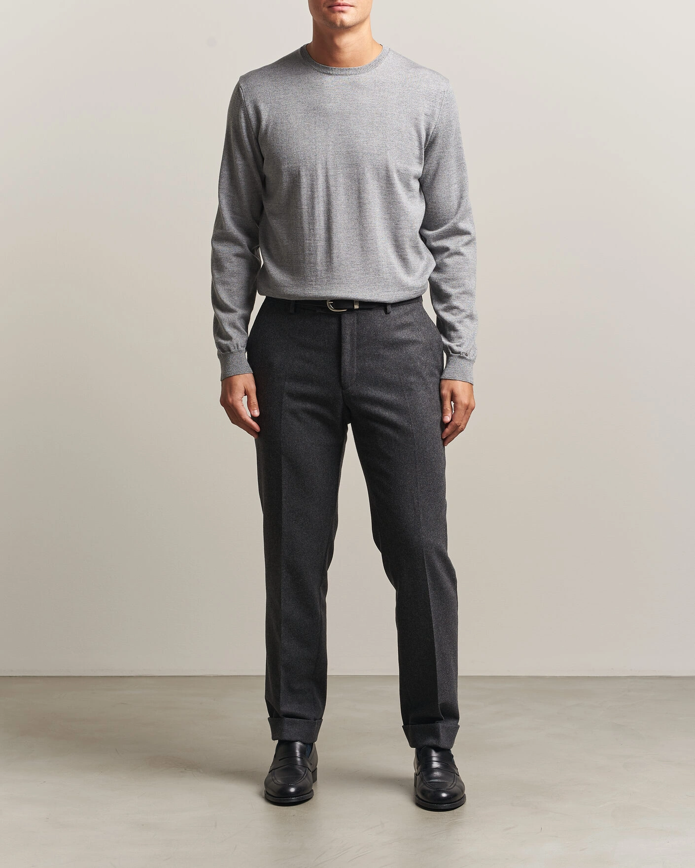 Herr | Tröjor | Stenströms | Merino Crew Neck Grey Mouline
