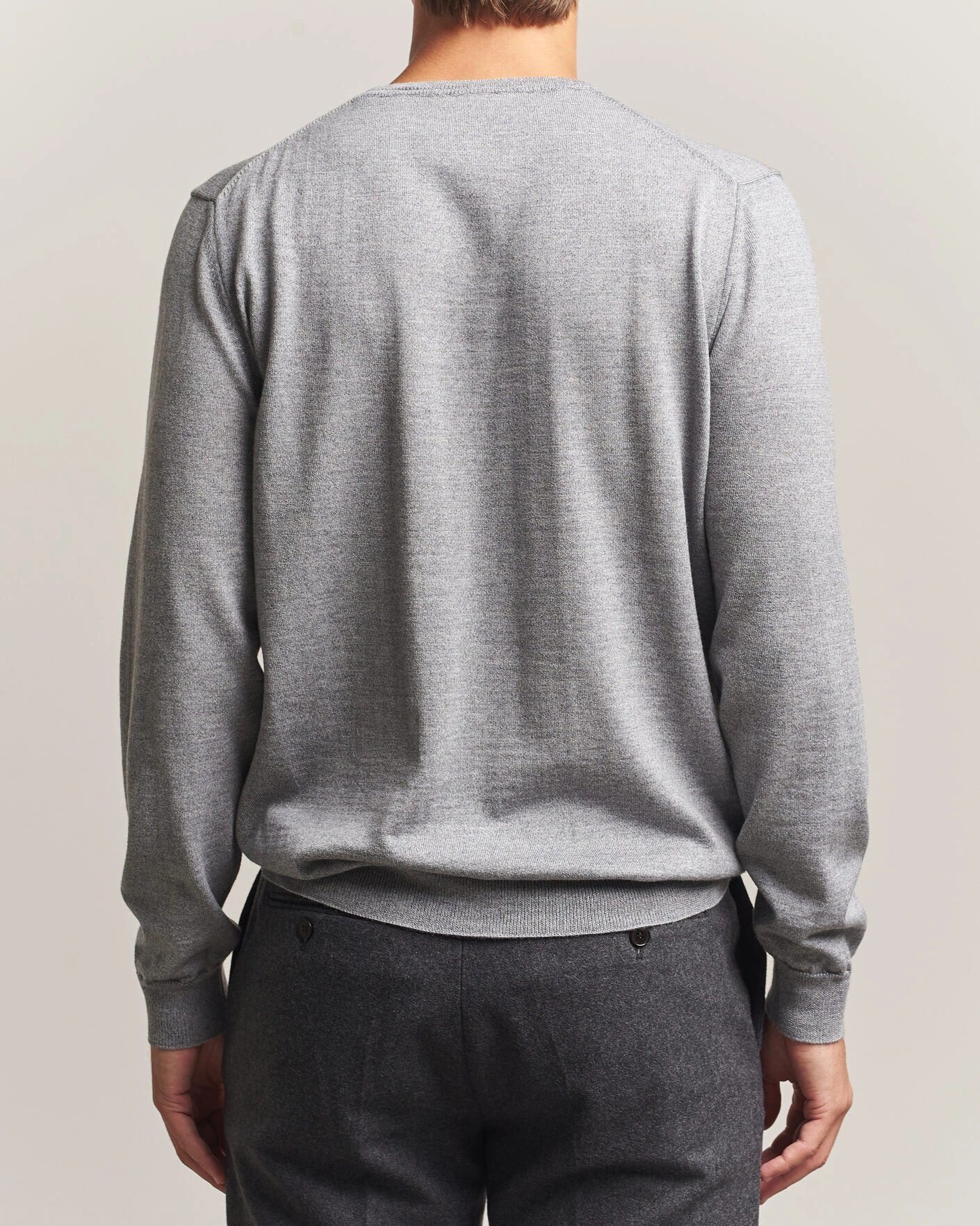 Herr | Tröjor | Stenströms | Merino Crew Neck Grey Mouline