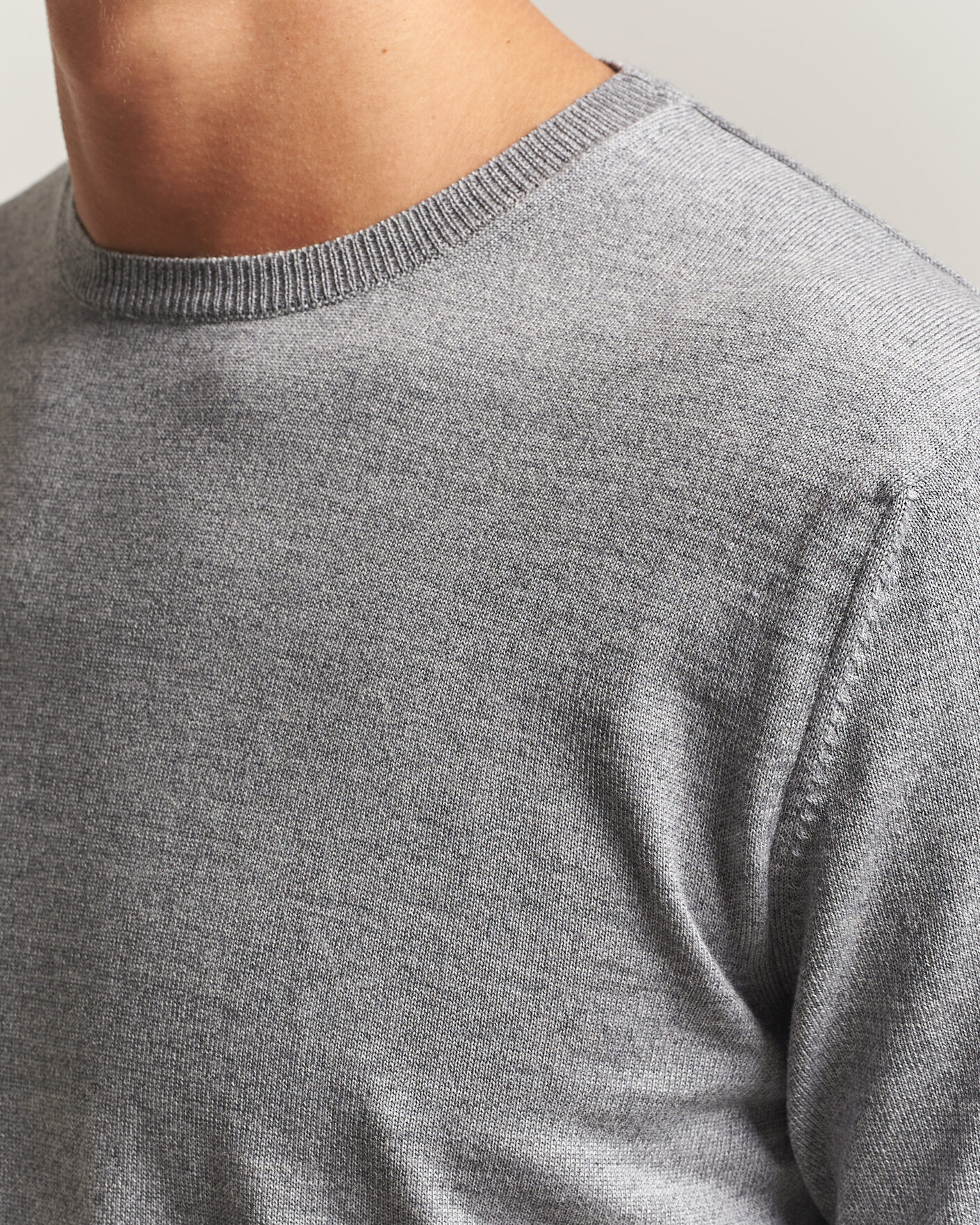 Herr | Tröjor | Stenströms | Merino Crew Neck Grey Mouline