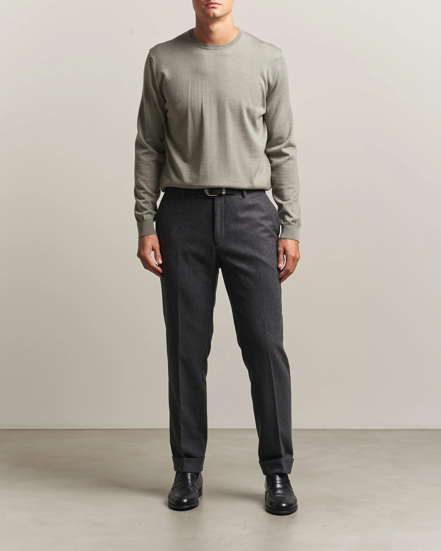 Herr | Tröjor | Stenströms | Merino Crew Neck Green/Grey