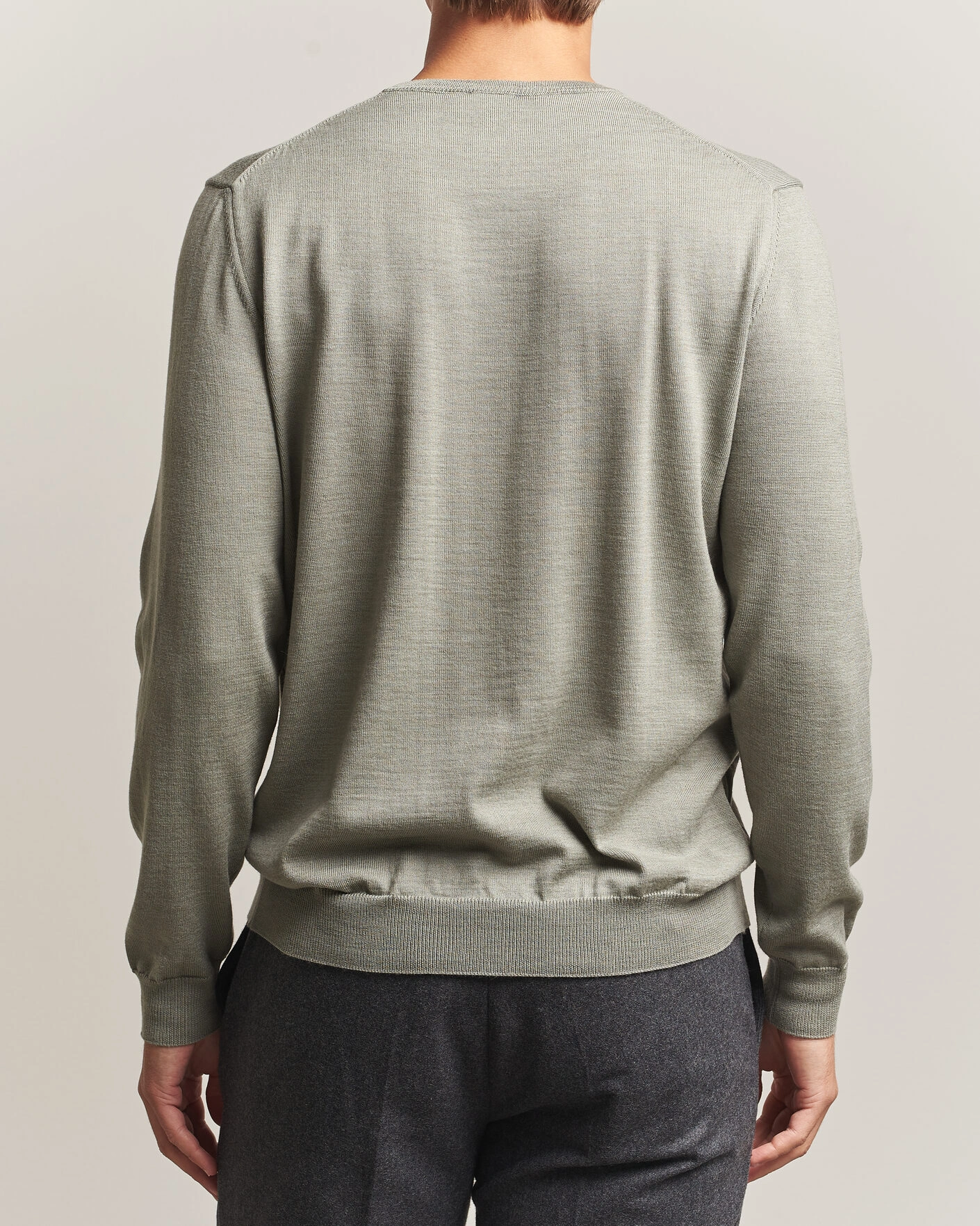 Herr | Tröjor | Stenströms | Merino Crew Neck Green/Grey