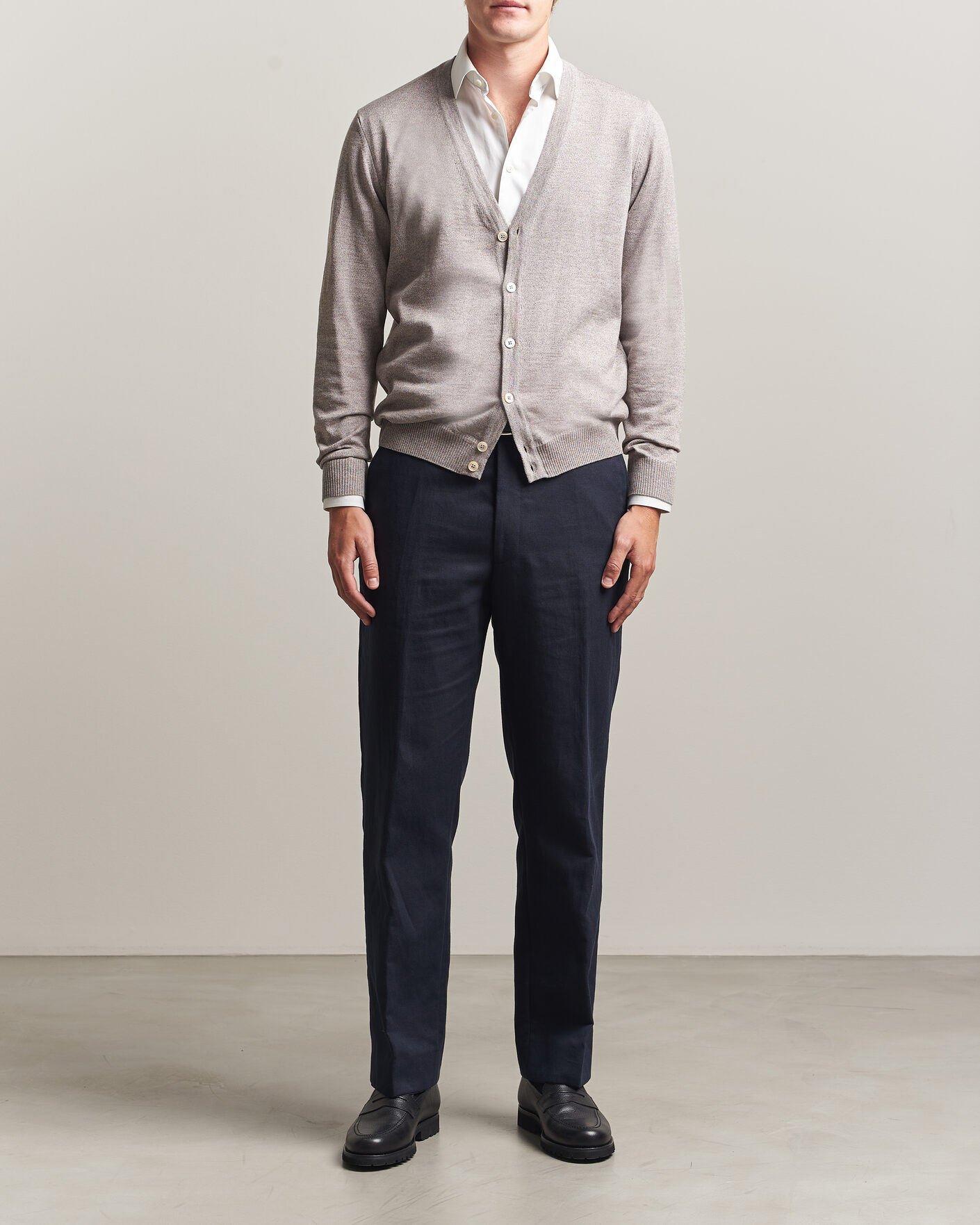 Herr | Tröjor | Stenströms | Merino Cardigan Beige Mouline
