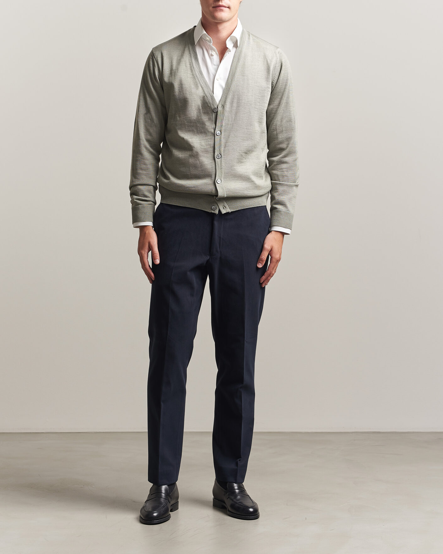 Herr | Tröjor | Stenströms | Merino Cardigan Green/Grey