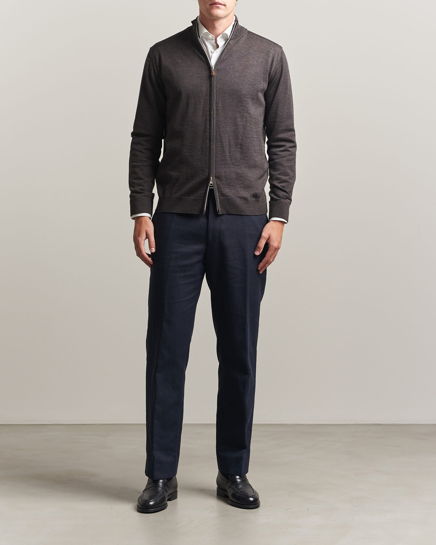 Herr | Tröjor | Stenströms | Merino Full Zip Dark Brown