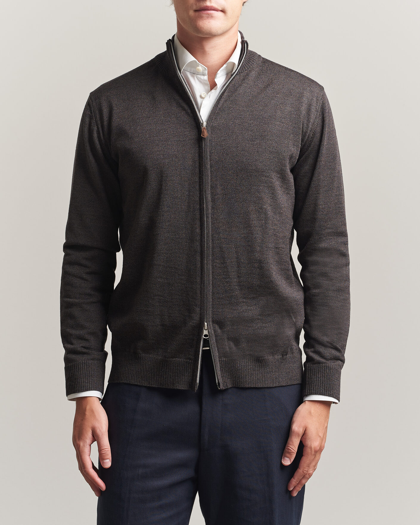 Herr | Tröjor | Stenströms | Merino Full Zip Dark Brown