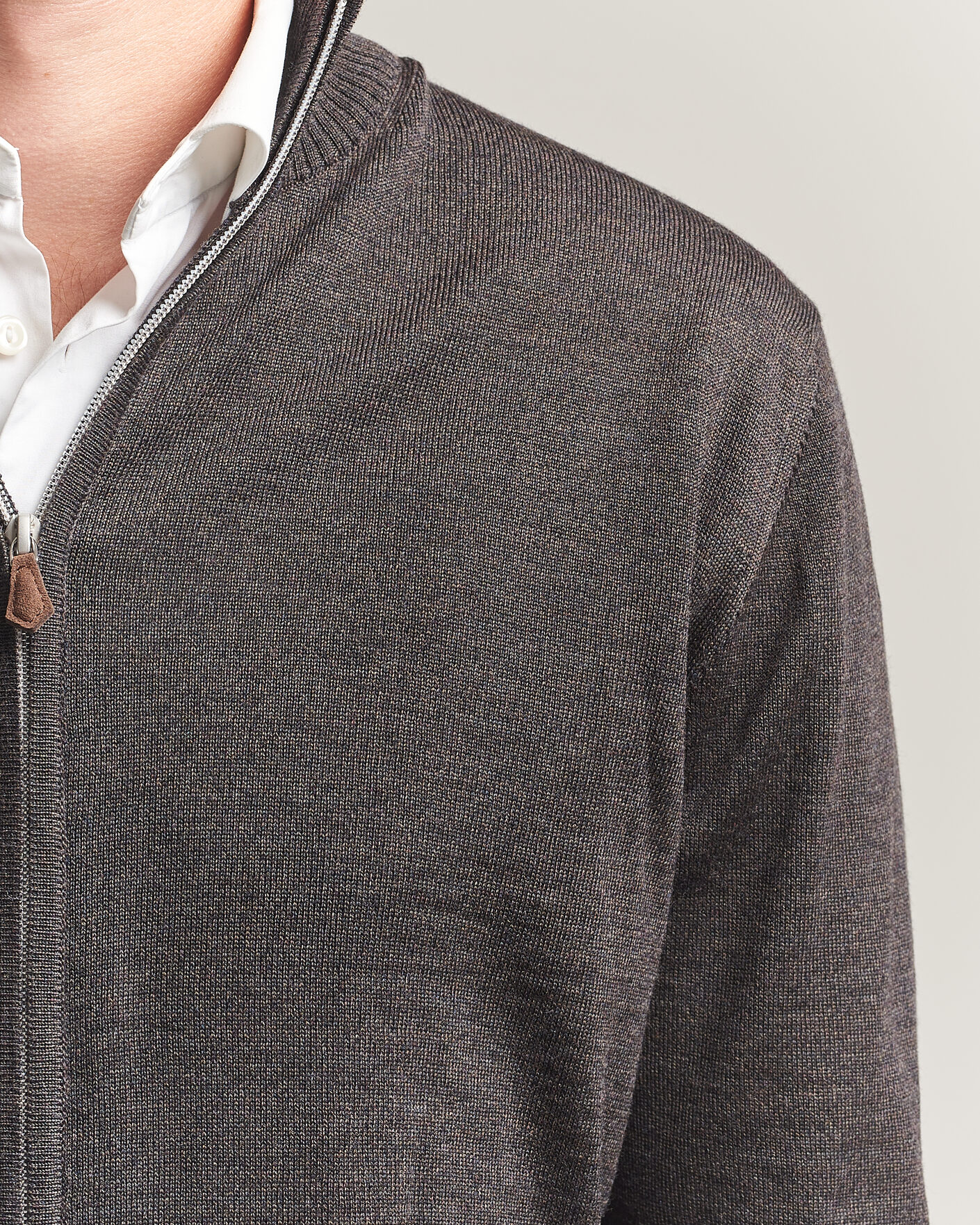 Herr | Tröjor | Stenströms | Merino Full Zip Dark Brown