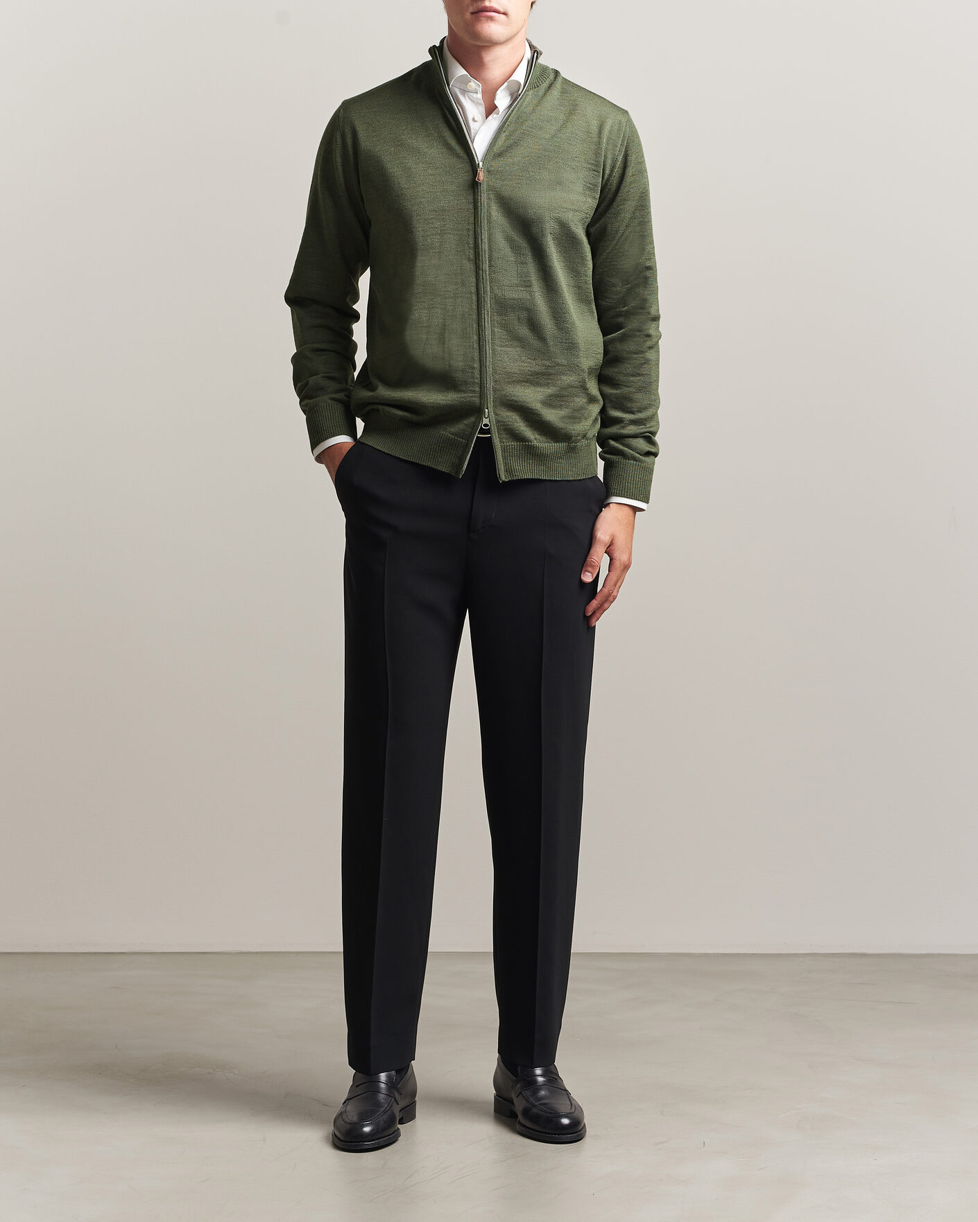 Herr | Tröjor | Stenströms | Merino Full Zip Green