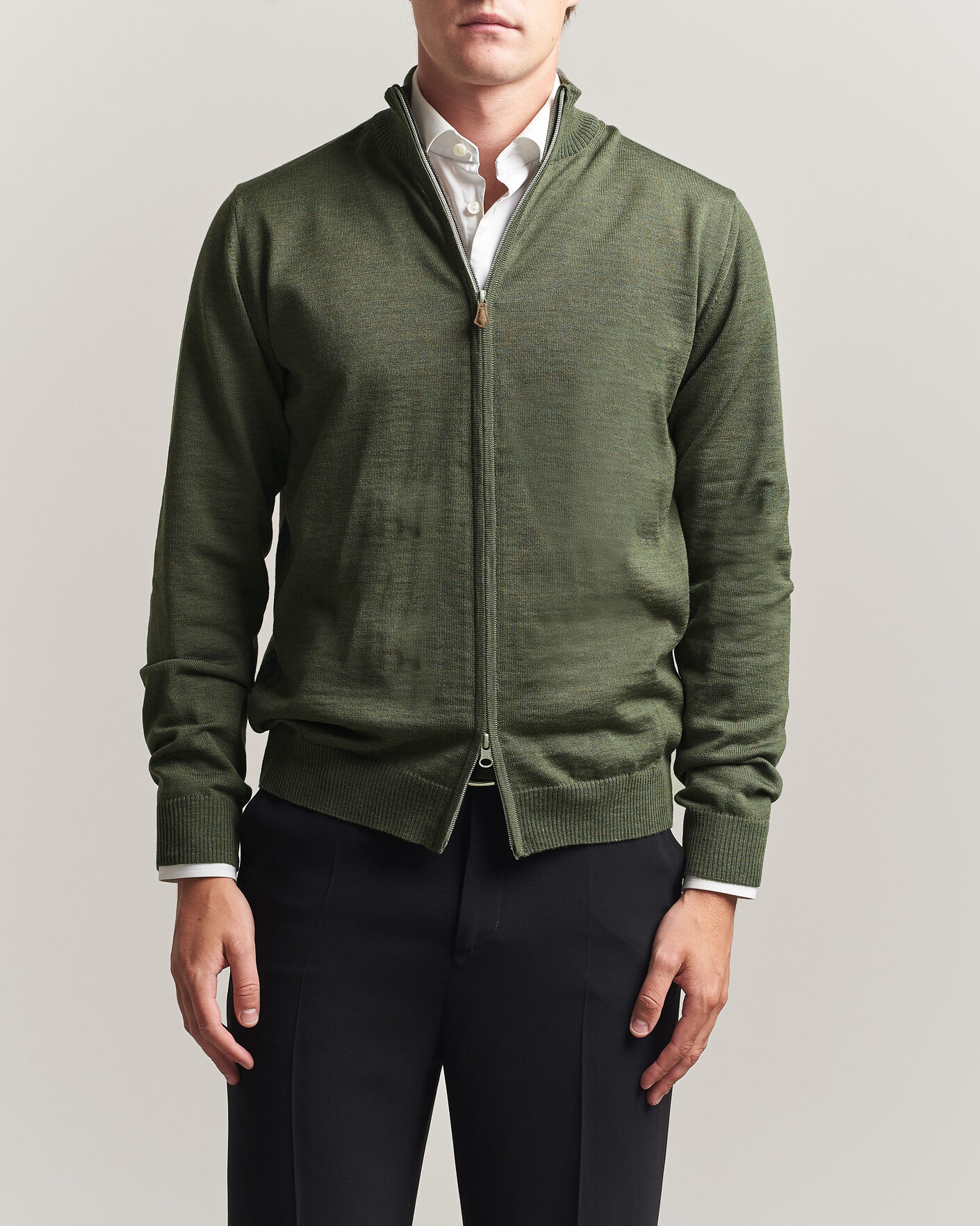 Herr | Tröjor | Stenströms | Merino Full Zip Green