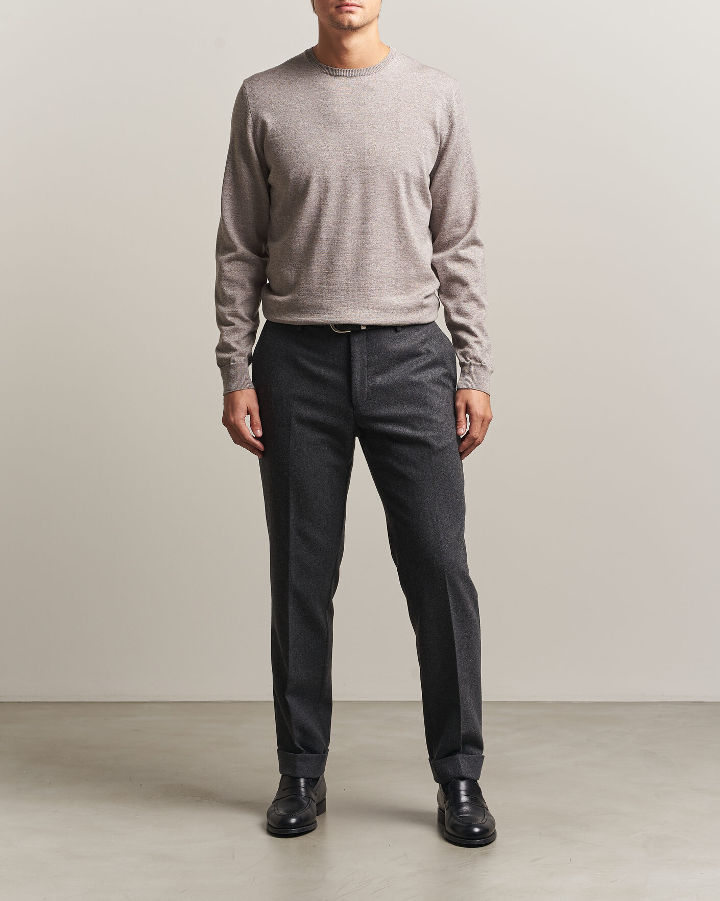 Herr | Tröjor | Stenströms | Merino Patch Crew Neck Beige