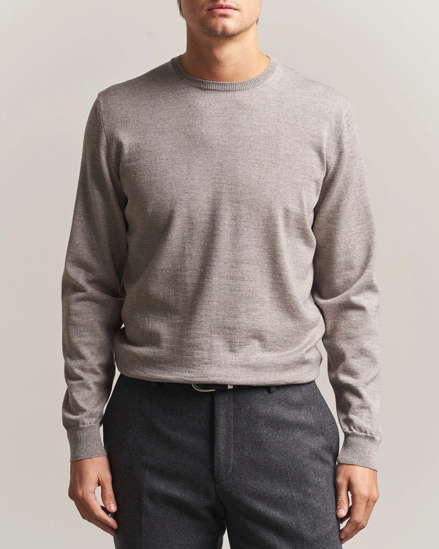 Herr | Tröjor | Stenströms | Merino Patch Crew Neck Beige