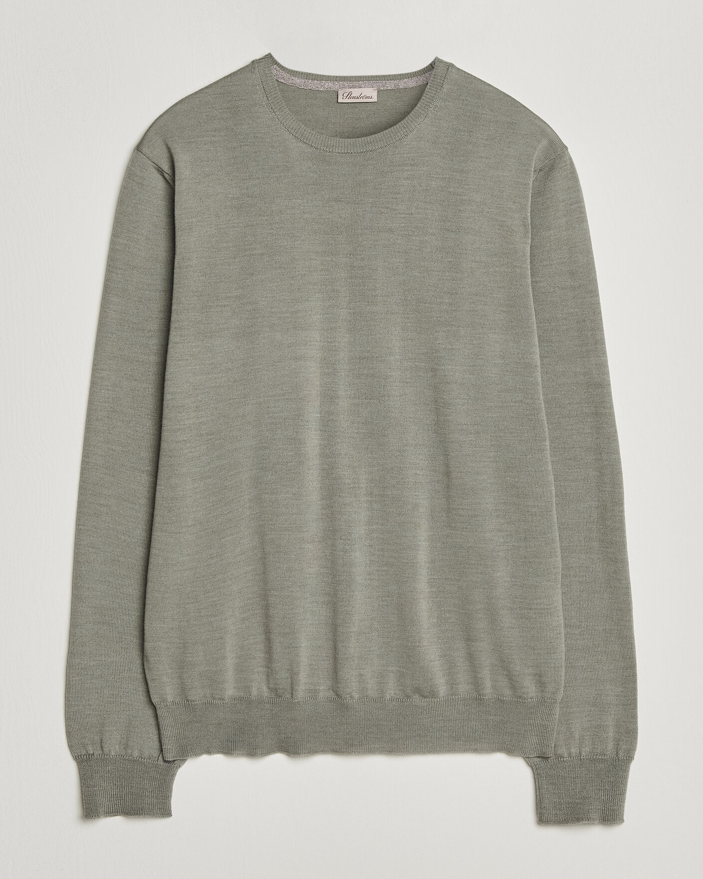 Herr | Tröjor | Stenströms | Merino Patch Crew Neck Green/Grey