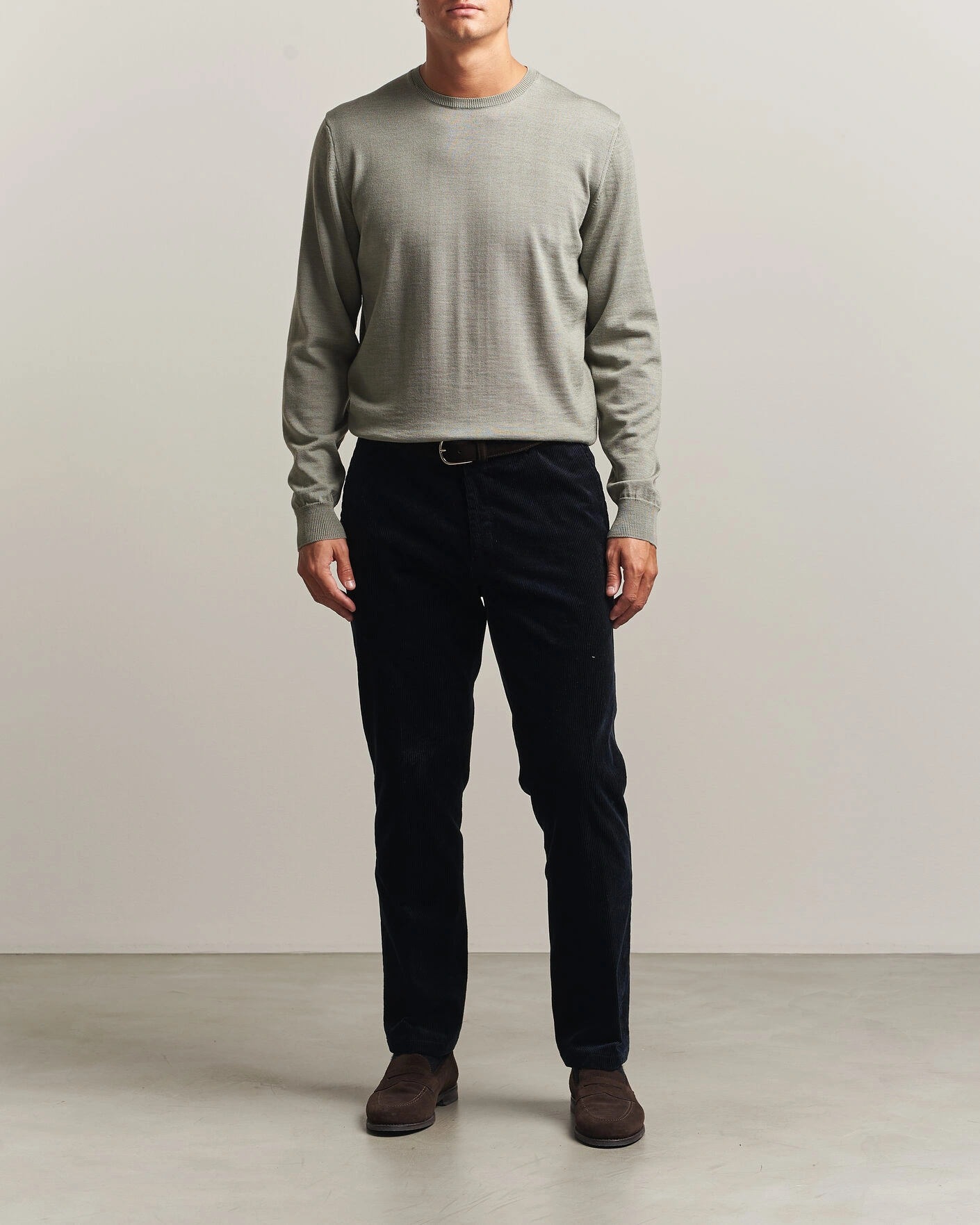 Herr | Tröjor | Stenströms | Merino Patch Crew Neck Green/Grey