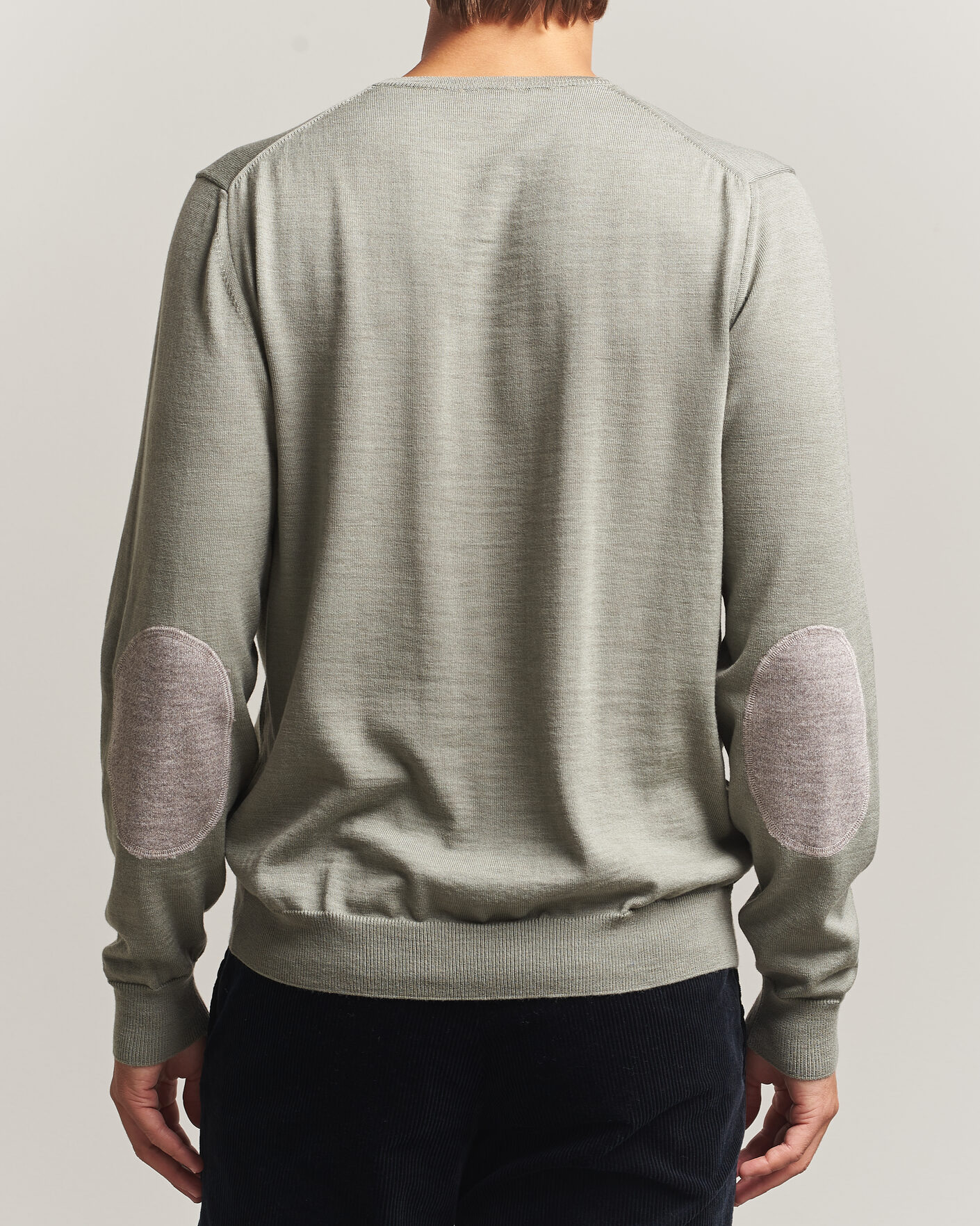 Herr | Tröjor | Stenströms | Merino Patch Crew Neck Green/Grey